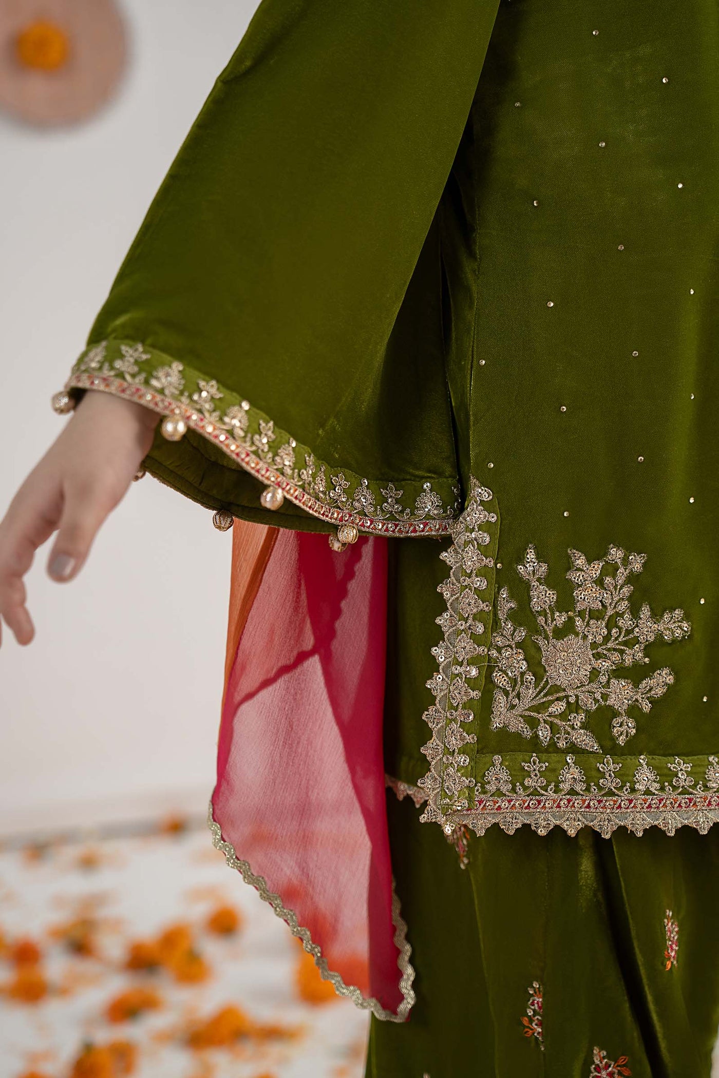 3 Piece Embroidered Velvet Suit