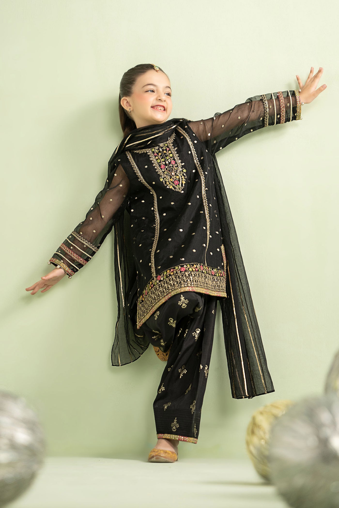 3 Piece Embroidered Lurex Organza Suit