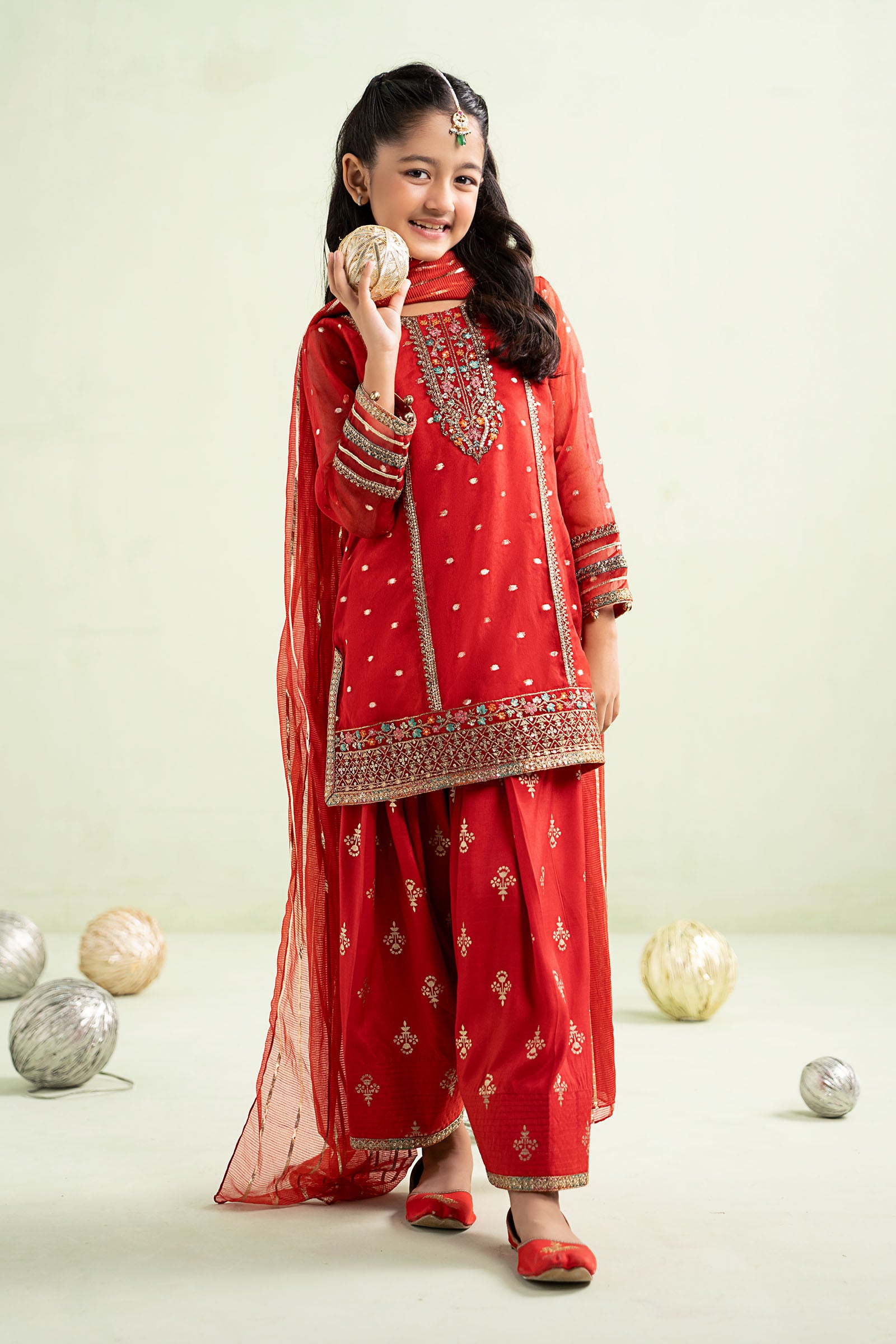 3 Piece Embroidered Lurex Organza Suit