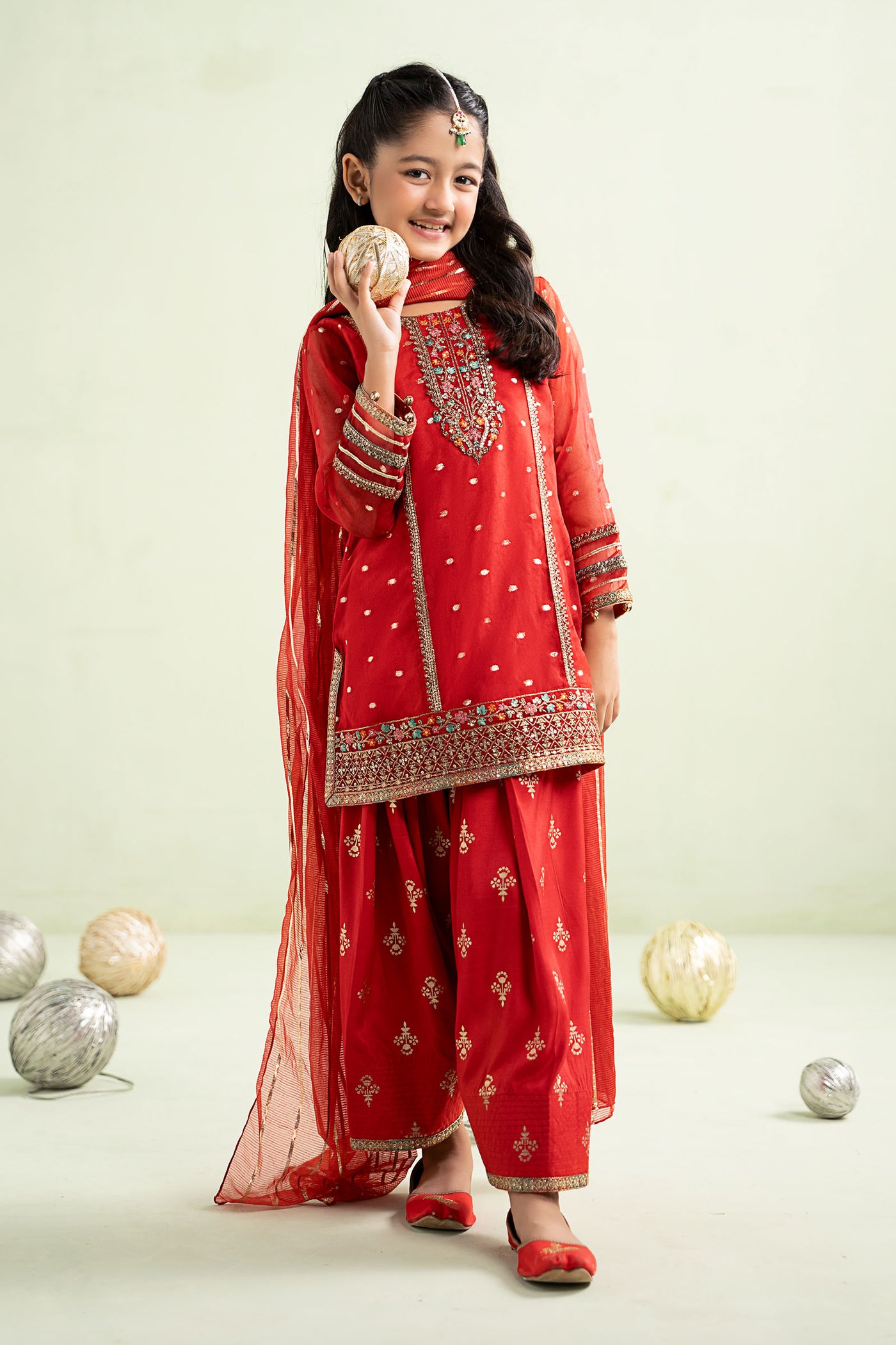 3 Piece Embroidered Lurex Organza Suit