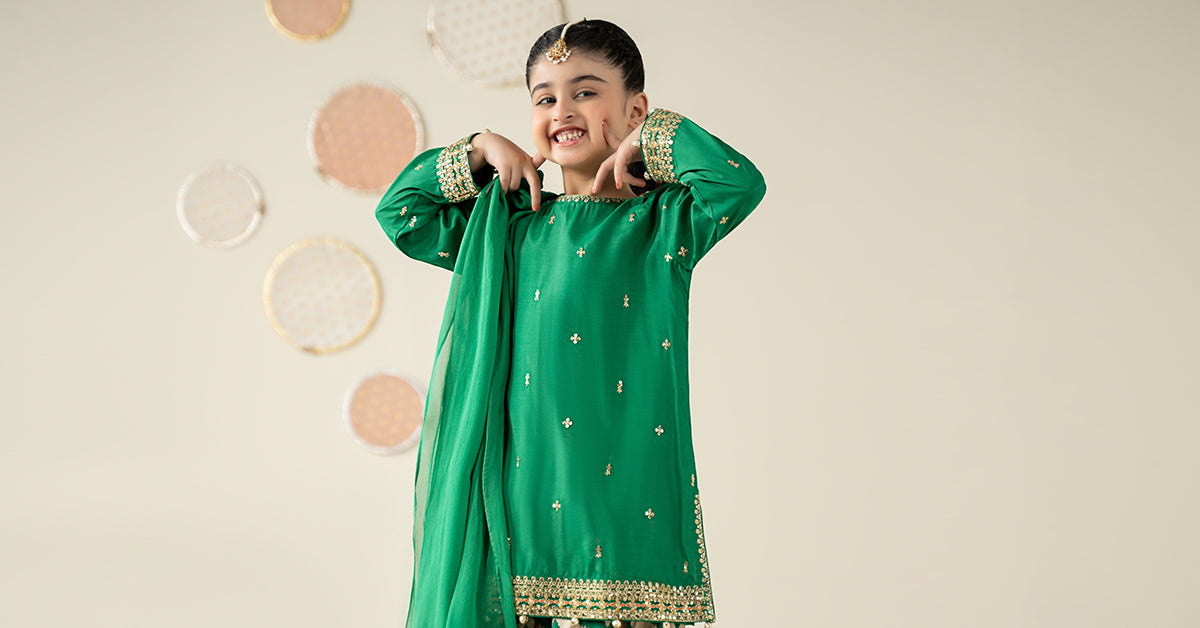 3 Piece Embroidered Raw Silk Suit