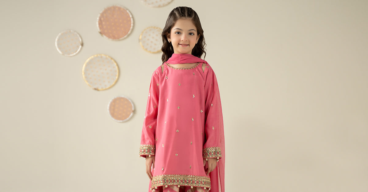 3 Piece Embroidered Raw Silk Suit