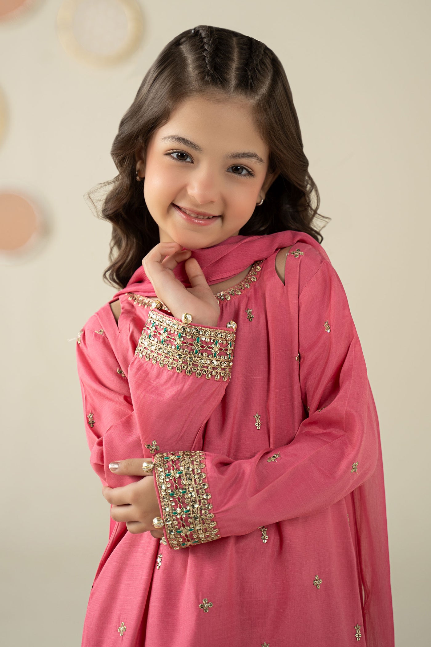 3 Piece Embroidered Raw Silk Suit