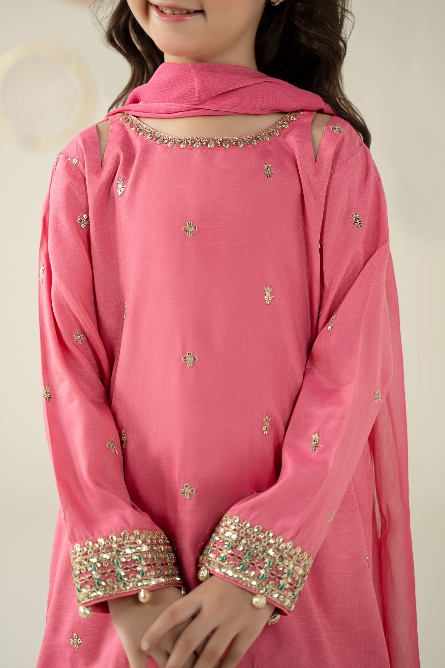 3 Piece Embroidered Raw Silk Suit