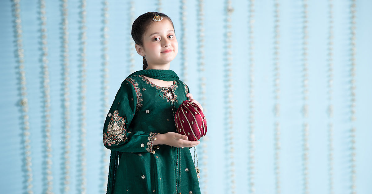 3 Piece Embroidered Raw Silk Suit