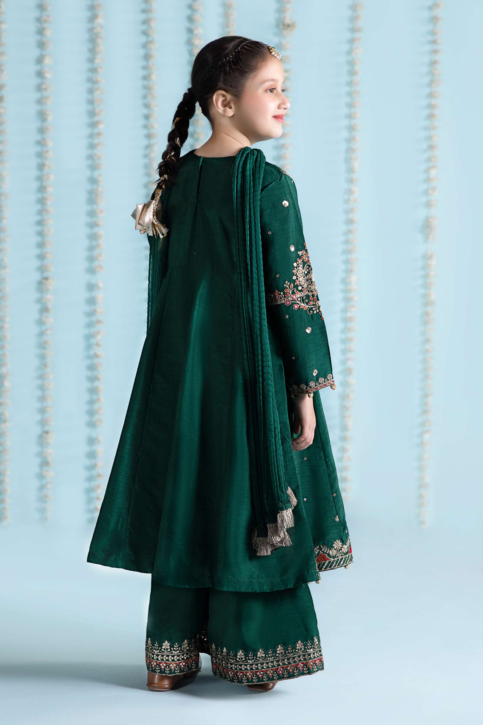 3 Piece Embroidered Raw Silk Suit
