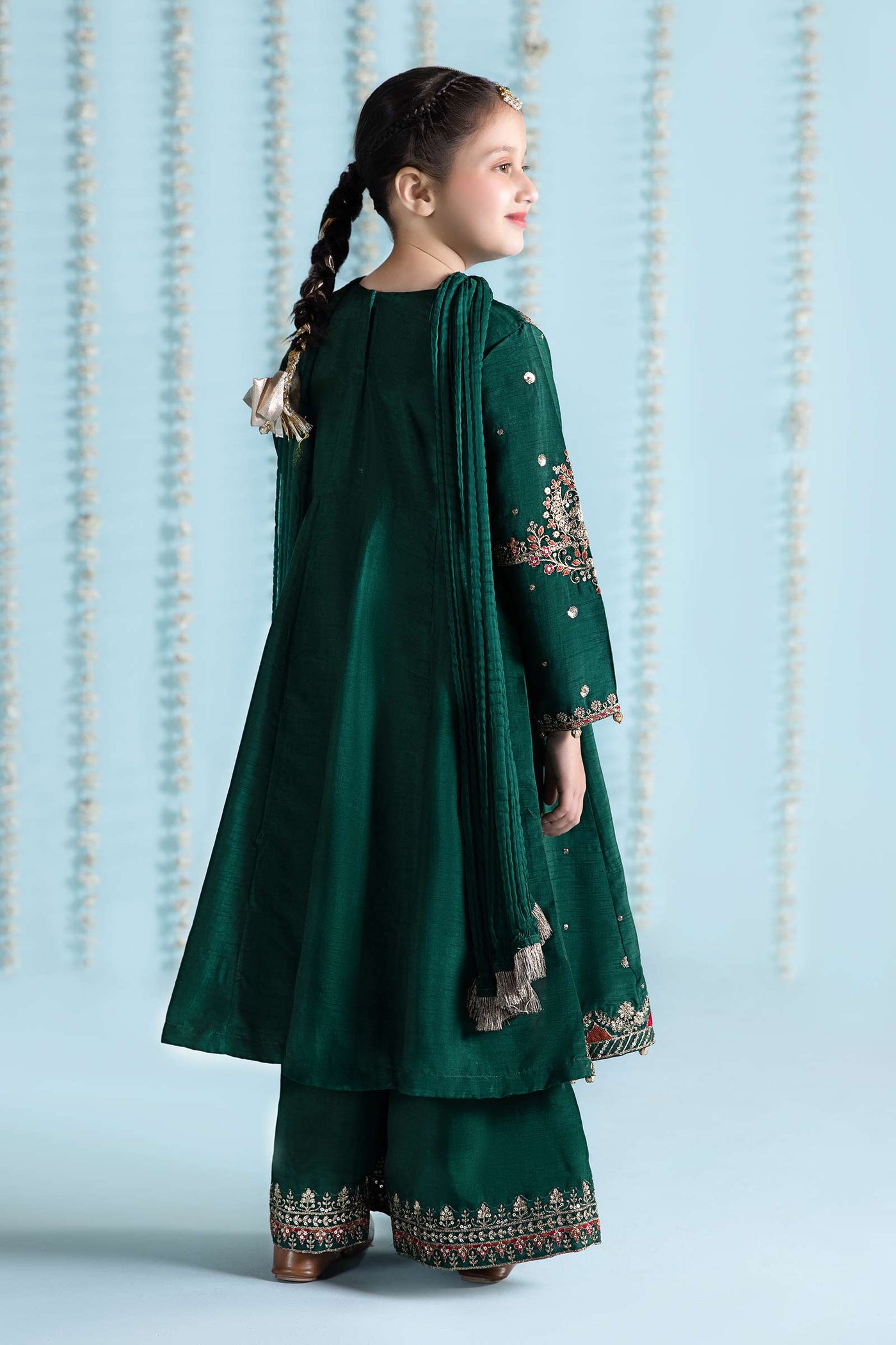 3 Piece Embroidered Raw Silk Suit