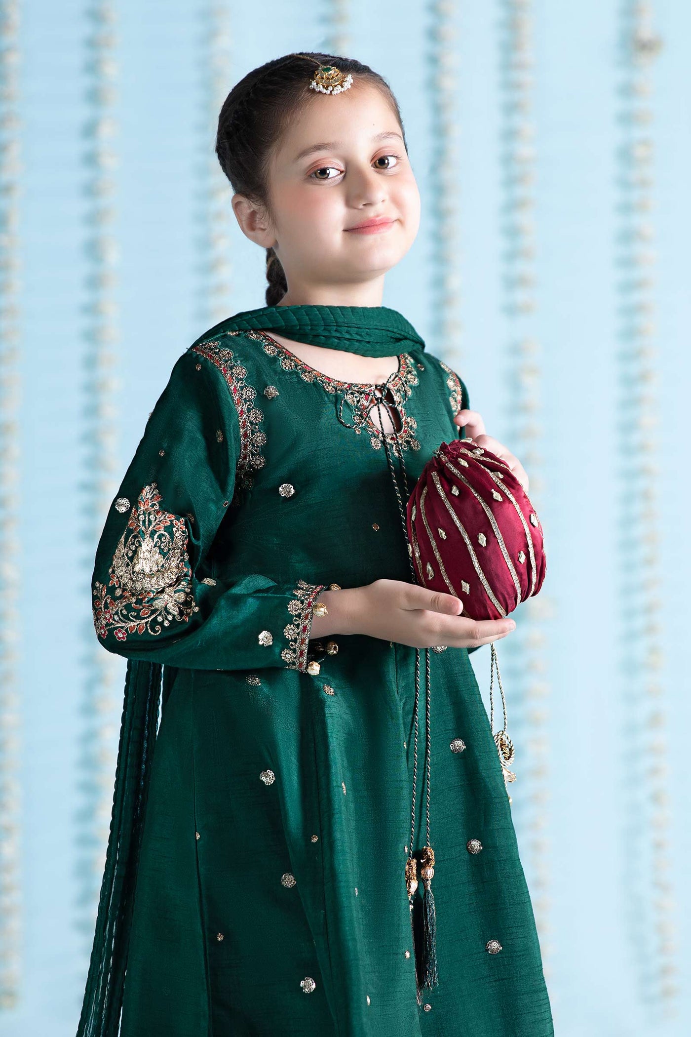 3 Piece Embroidered Raw Silk Suit