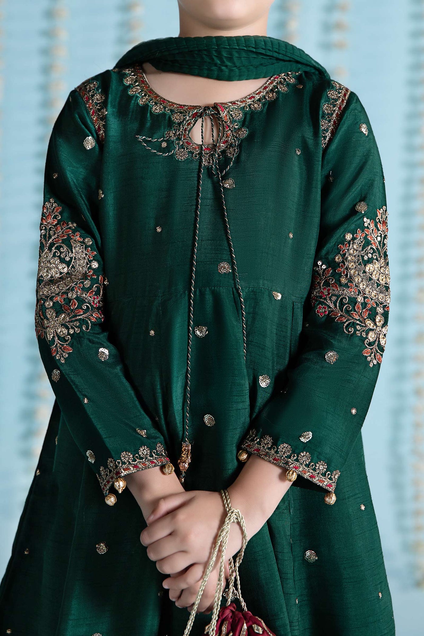 3 Piece Embroidered Raw Silk Suit
