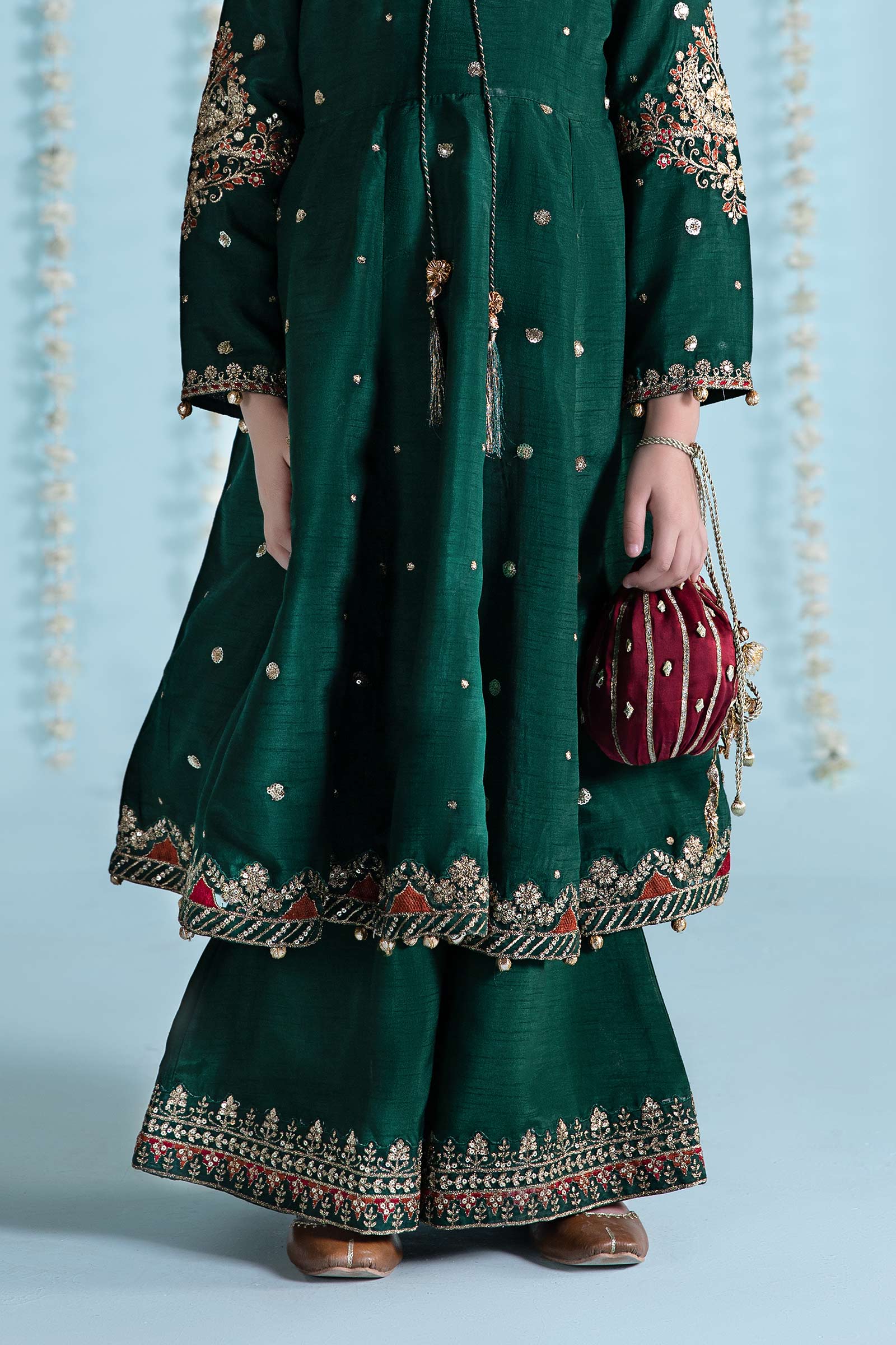 3 Piece Embroidered Raw Silk Suit