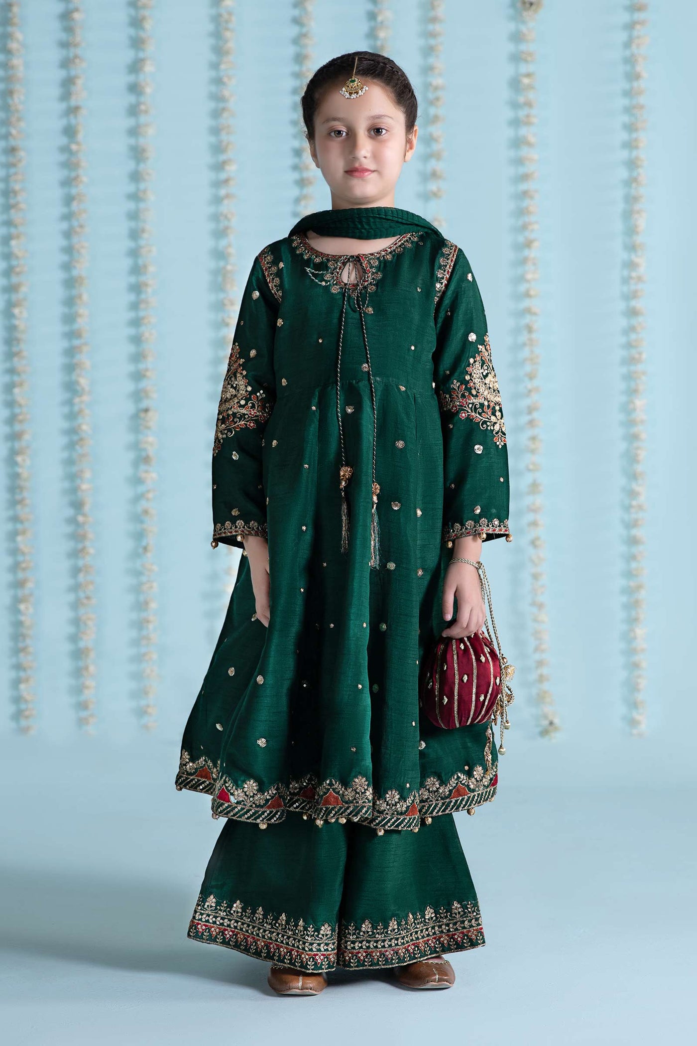 3 Piece Embroidered Raw Silk Suit