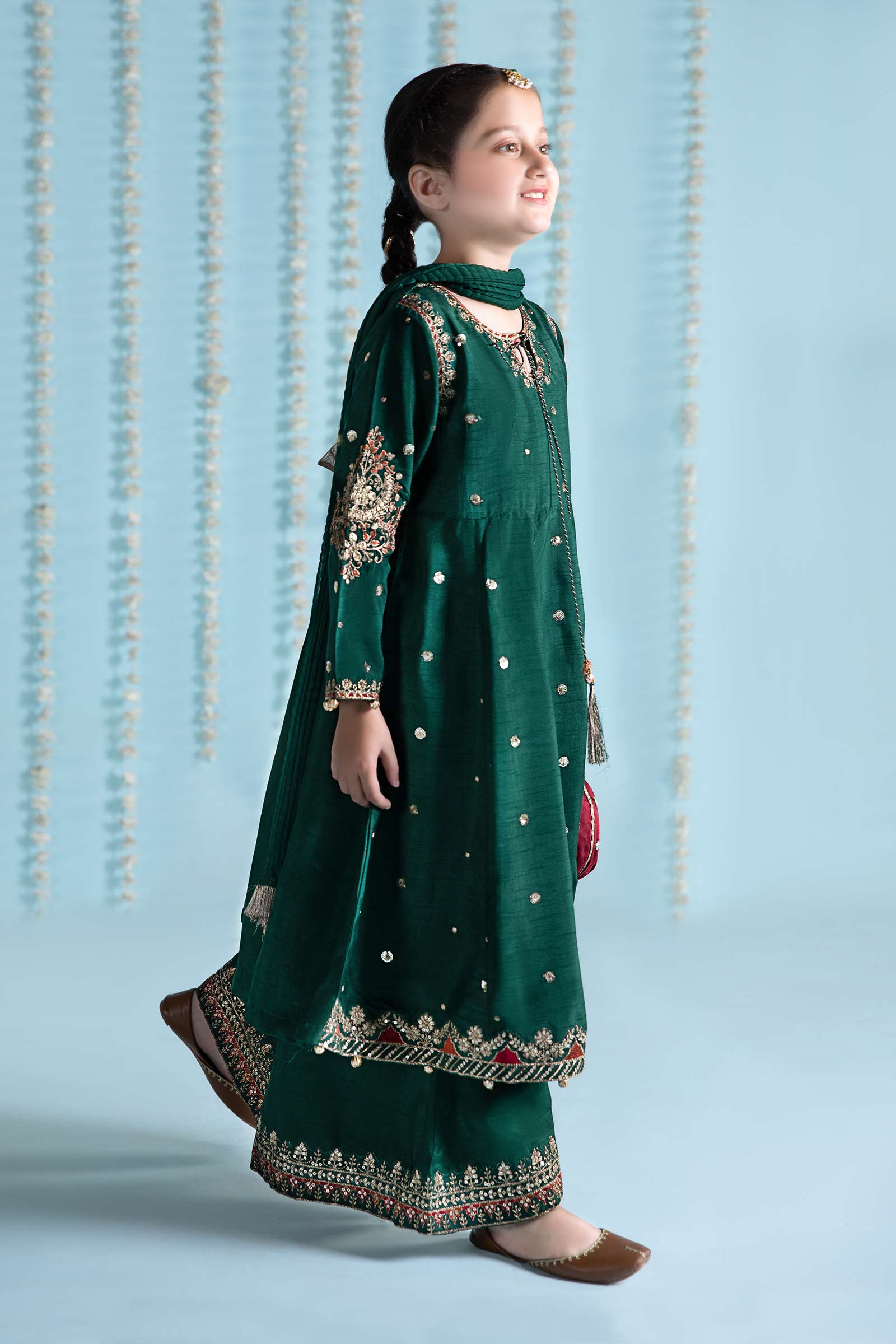 3 Piece Embroidered Raw Silk Suit