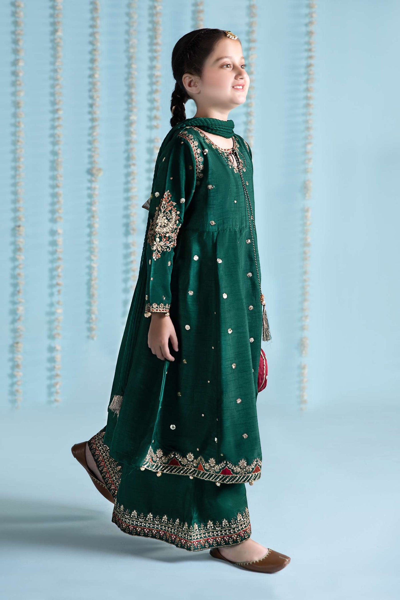 3 Piece Embroidered Raw Silk Suit