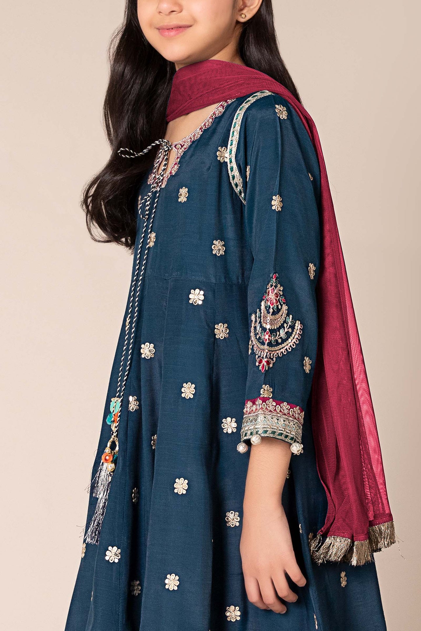 3 Piece Embroidered Raw Silk Suit