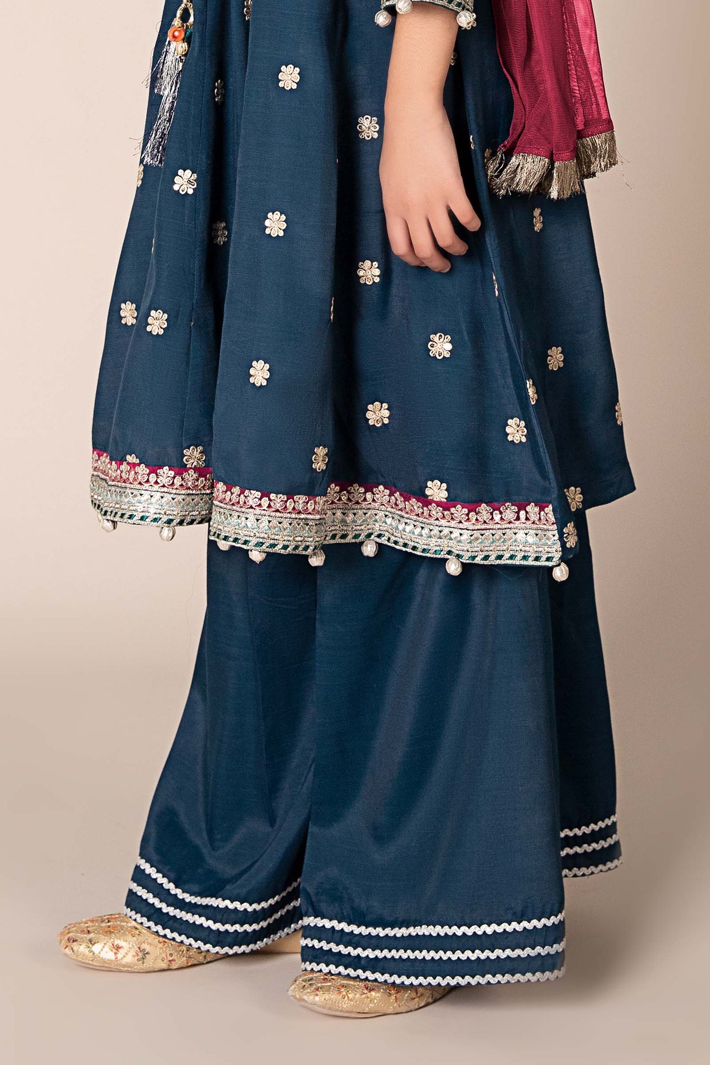 3 Piece Embroidered Raw Silk Suit