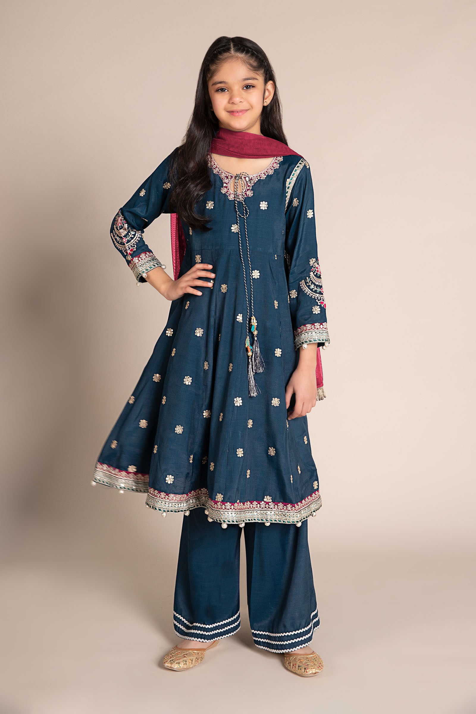 3 Piece Embroidered Raw Silk Suit