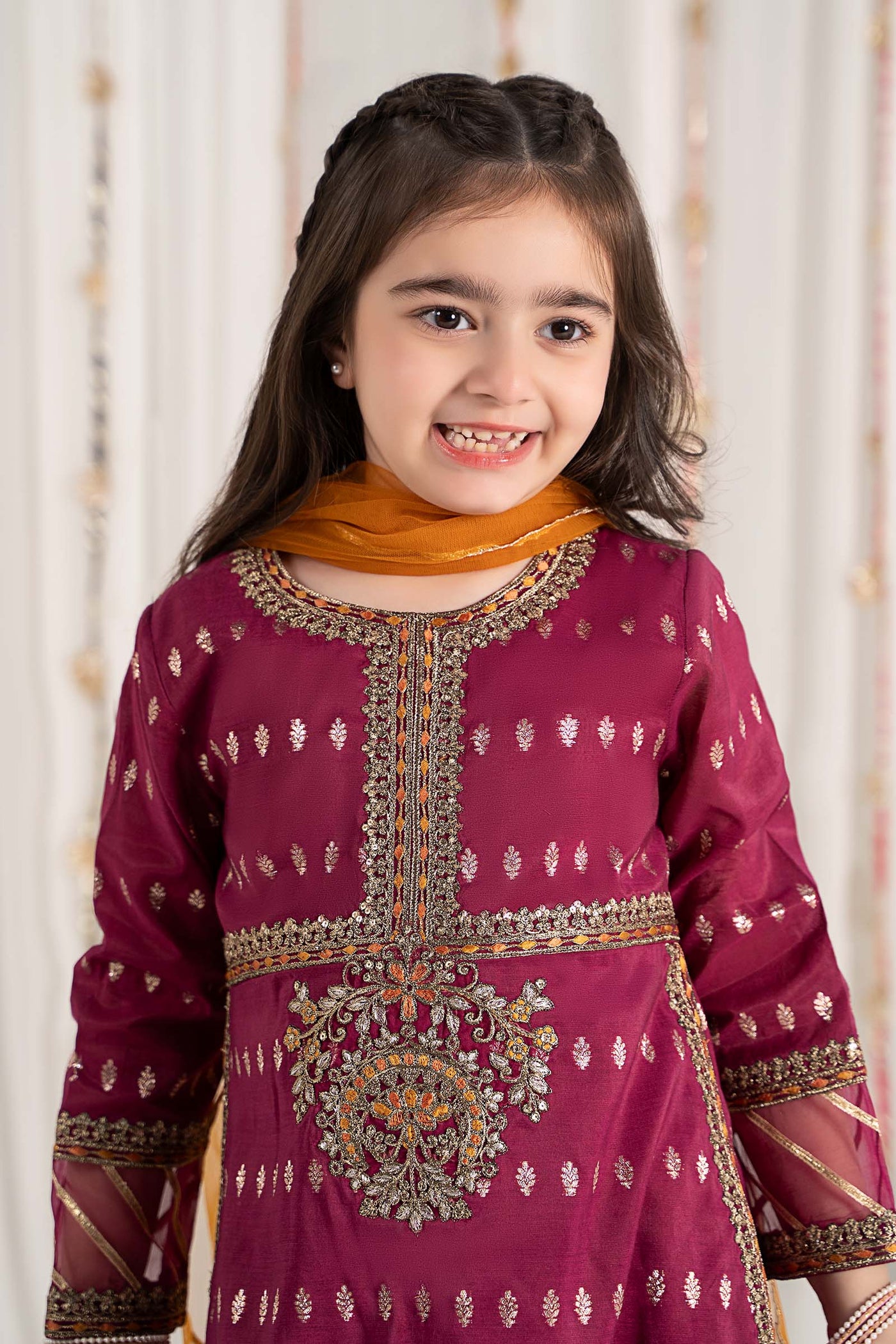 3 Piece Embroidered Raw Silk Suit