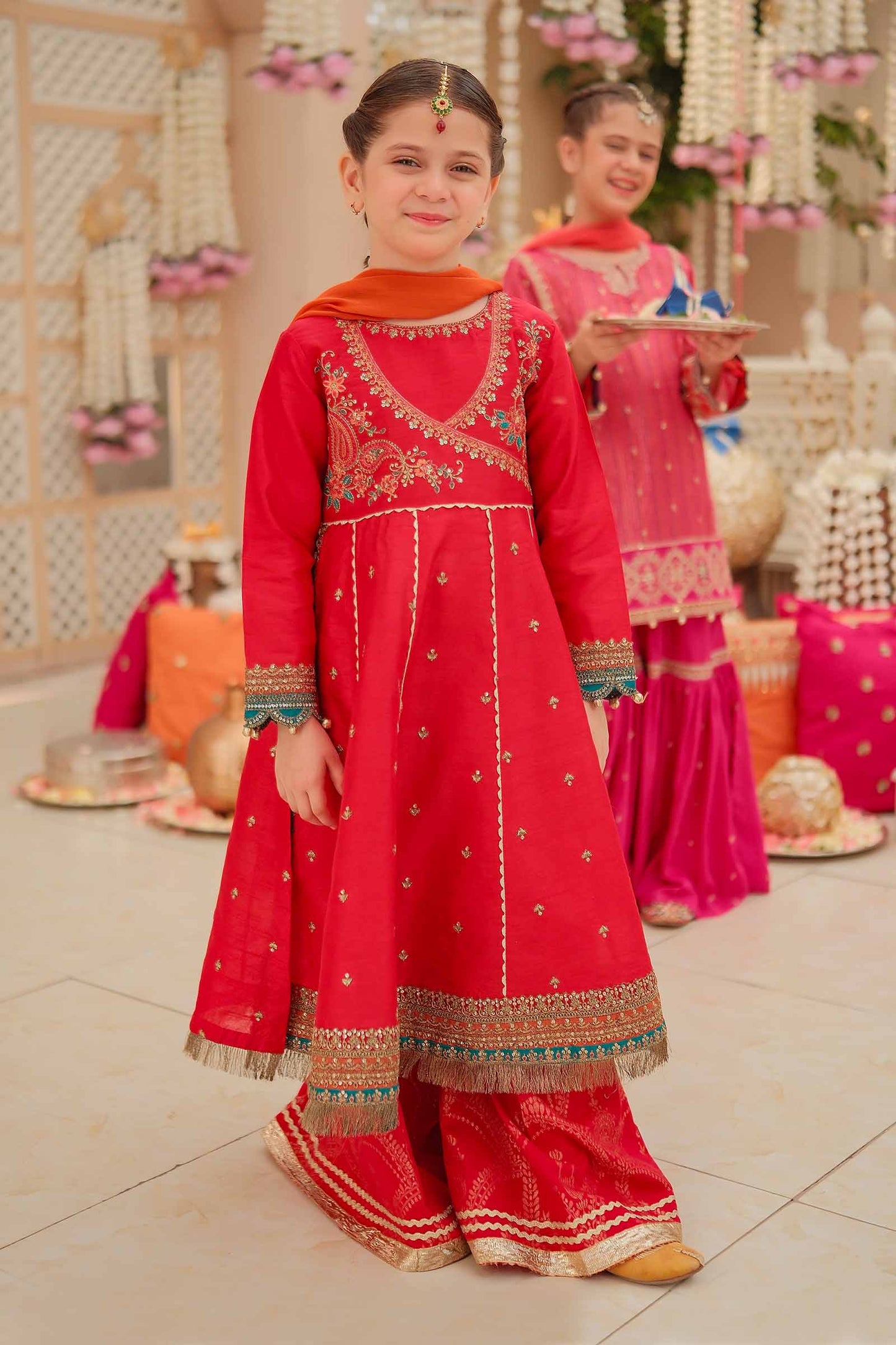 3 Piece Embroidered Raw Silk Suit