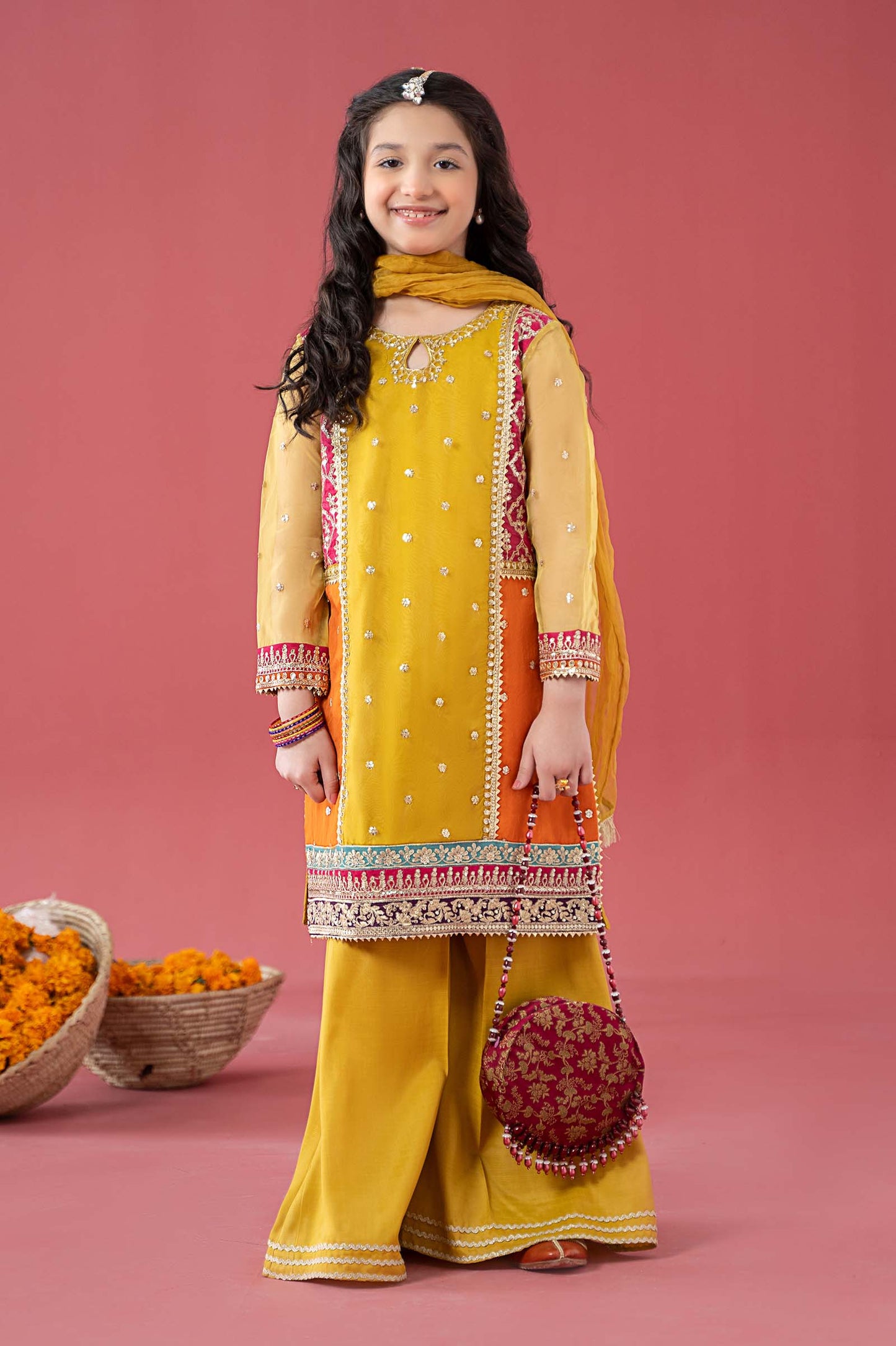 3 Piece Embroidered Poly Organza Suit