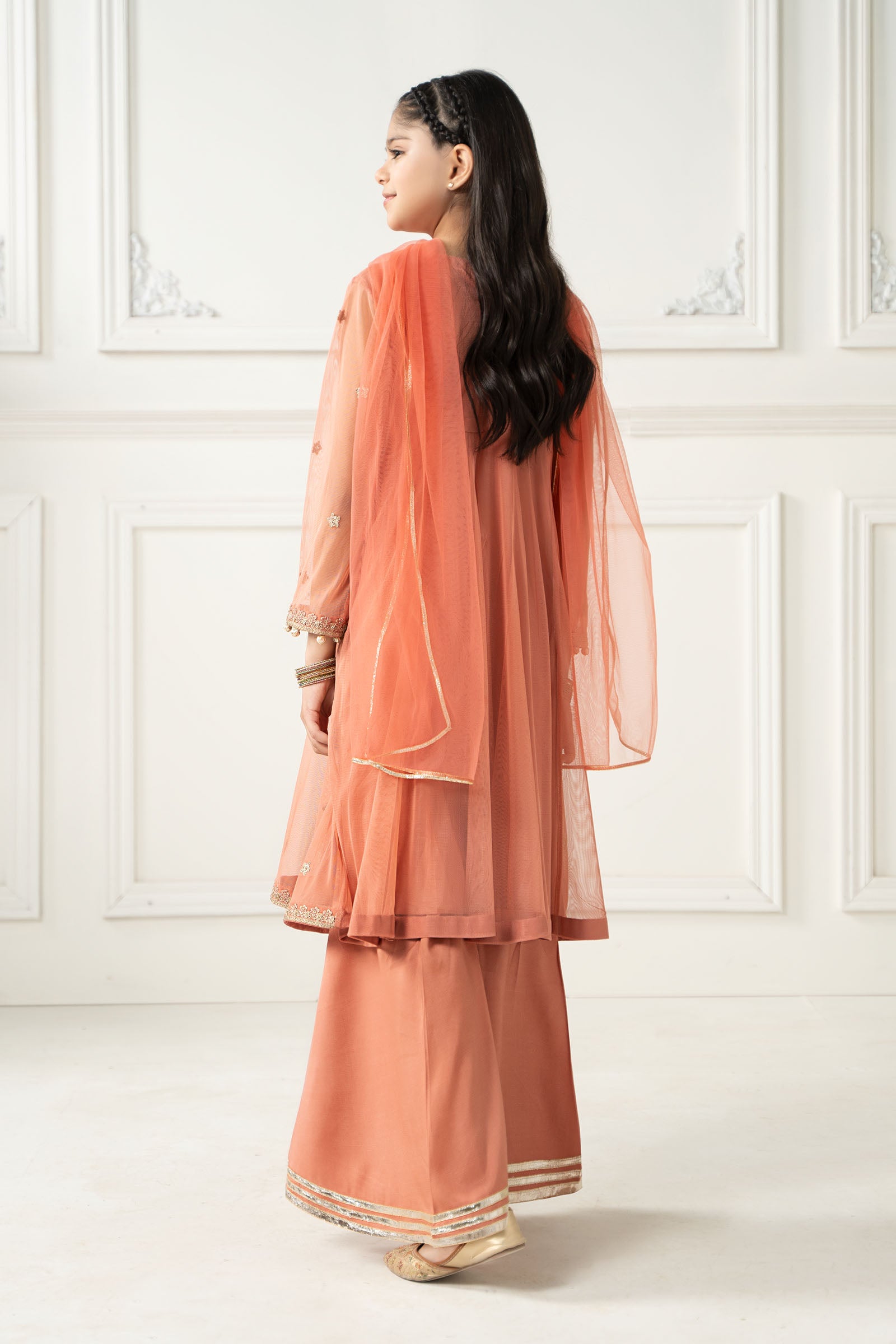 3 Piece Embroidered Polyester Net Suit