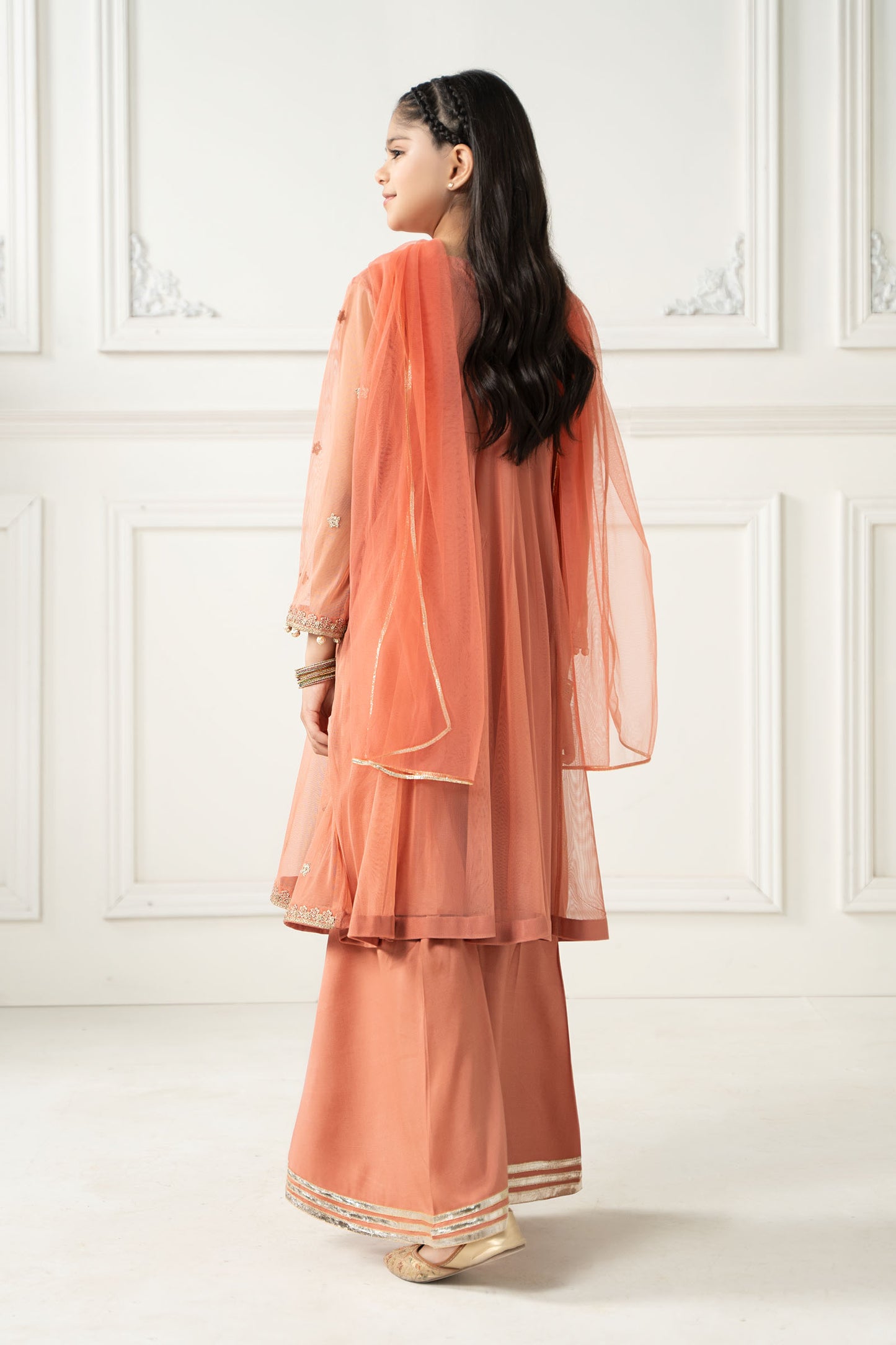 3 Piece Embroidered Polyester Net Suit