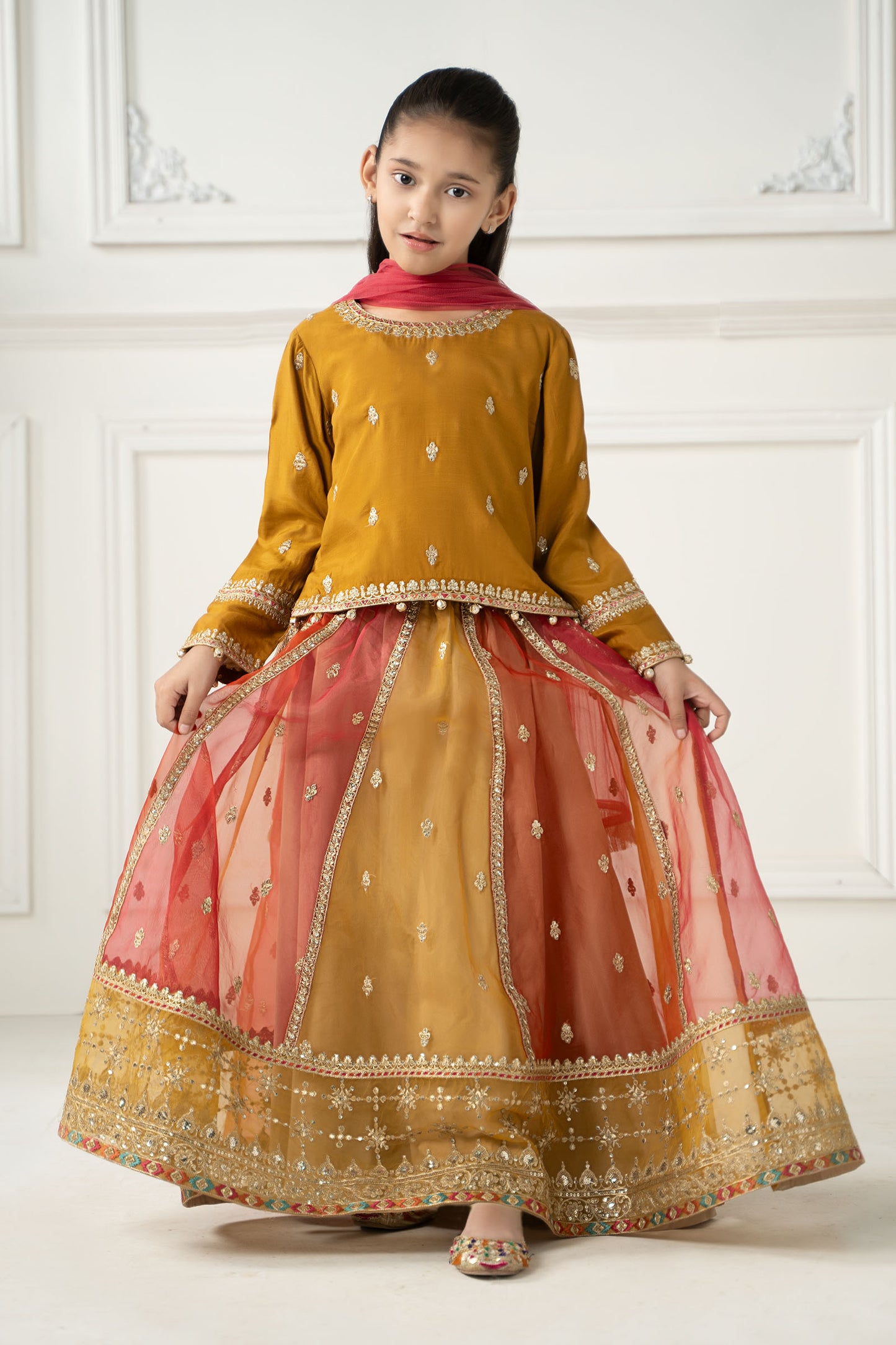 3 Piece Embroidered Raw Silk Suit