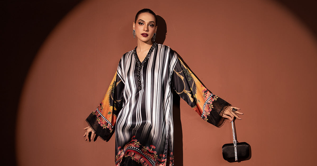 3 Piece Printed Pure Charmeuse Silk Suit