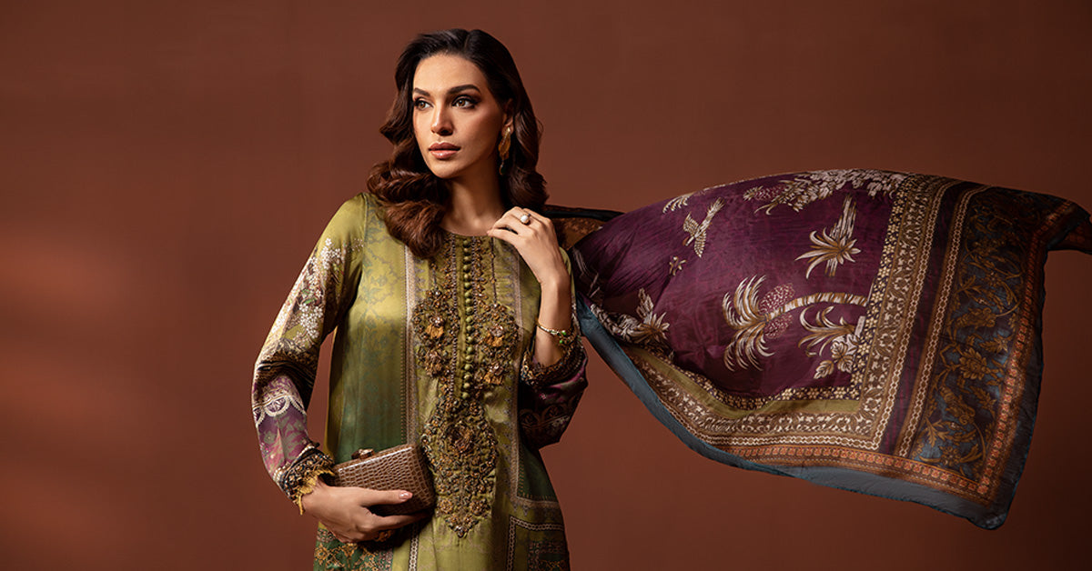 3 Piece Embroidered Pure Charmeuse Silk Suit