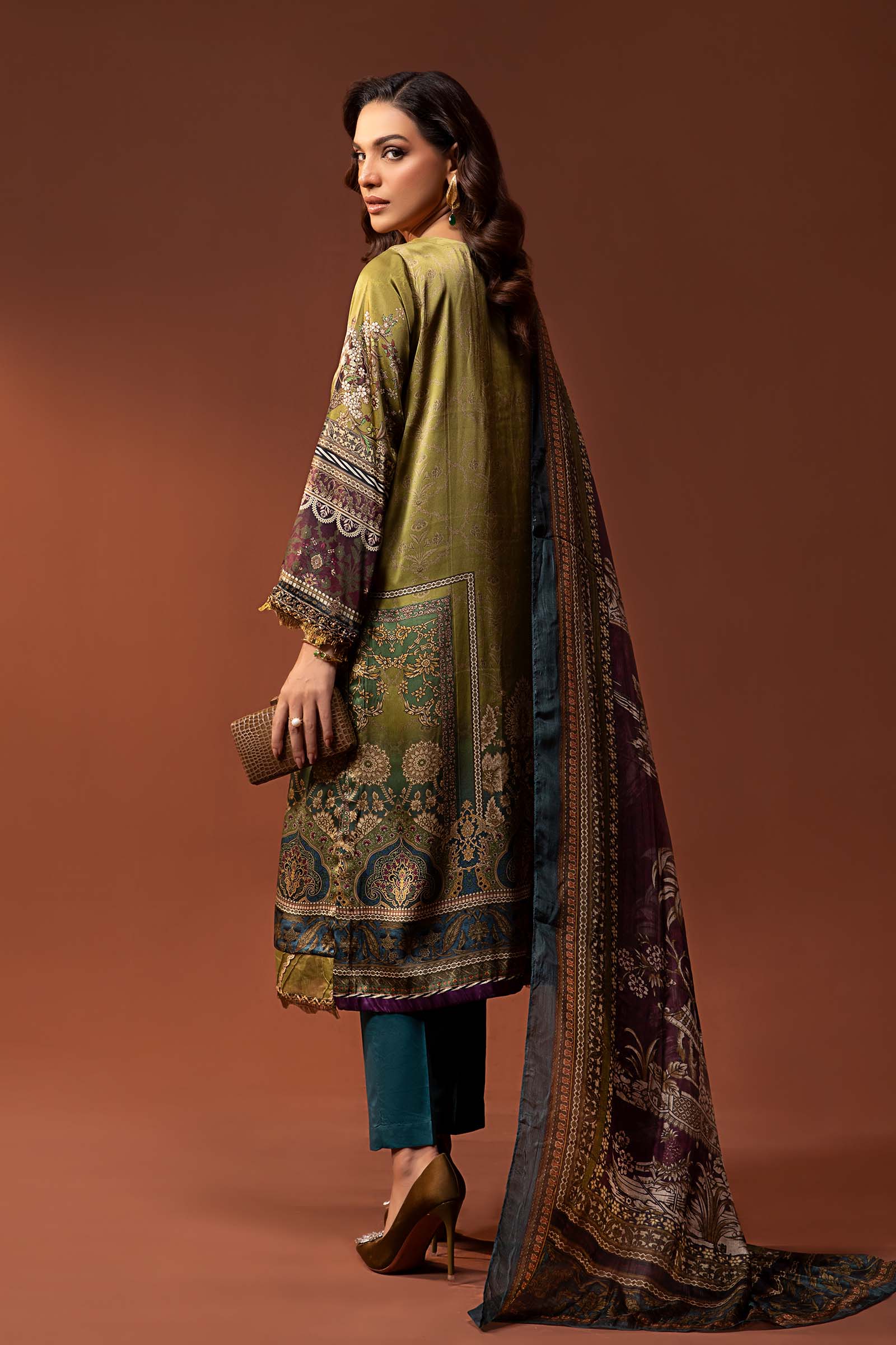 3 Piece Embroidered Pure Charmeuse Silk Suit