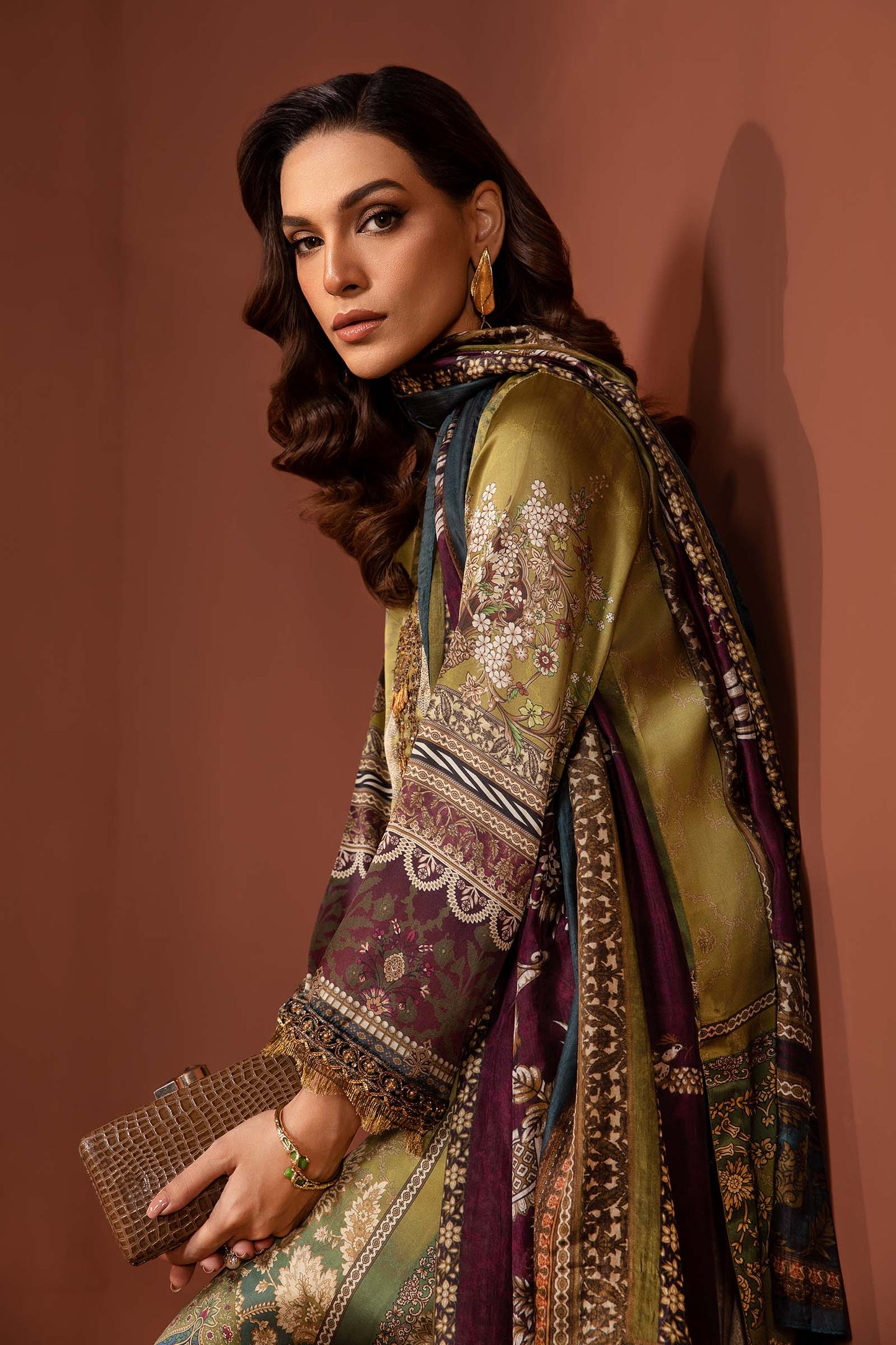 3 Piece Embroidered Pure Charmeuse Silk Suit