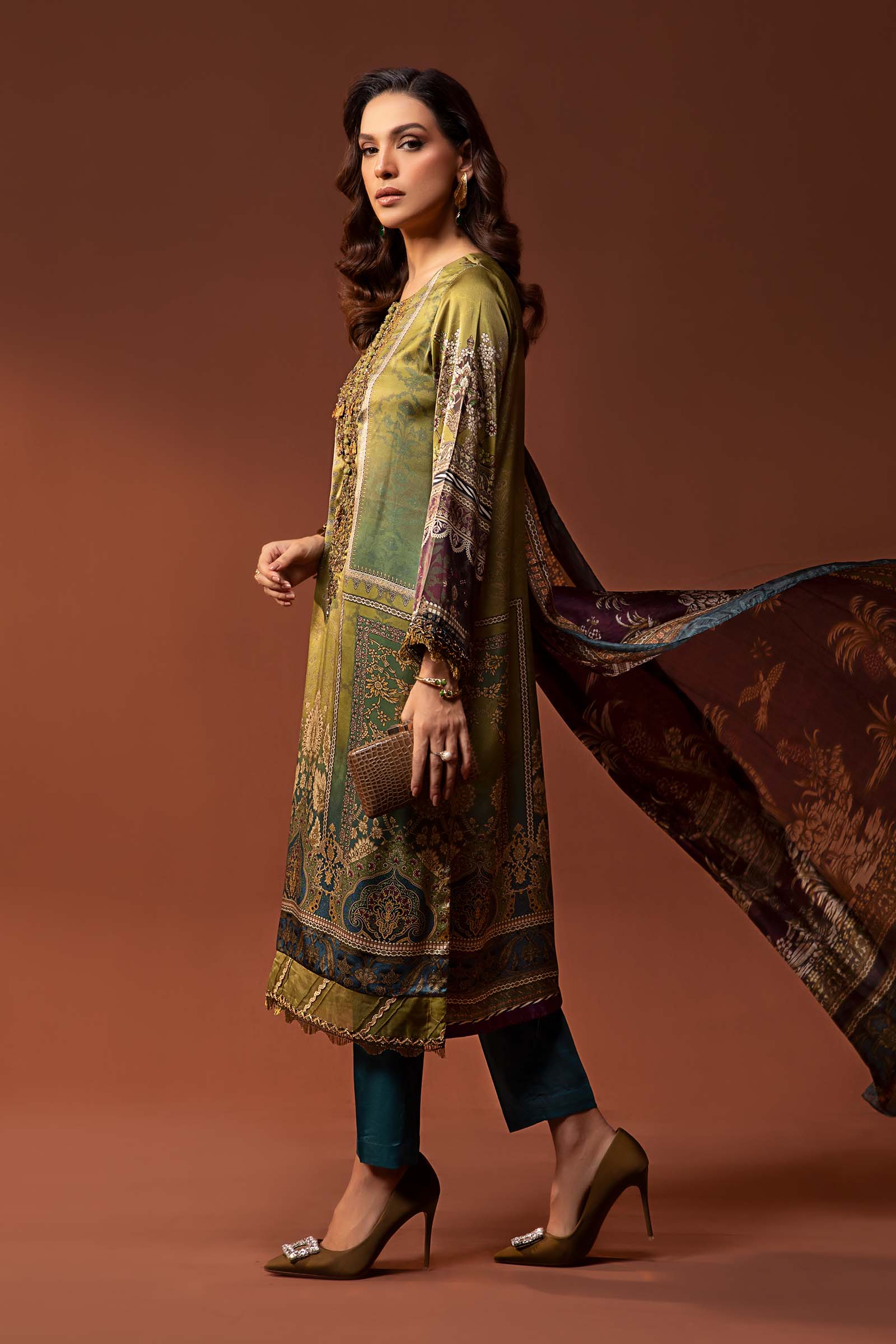 3 Piece Embroidered Pure Charmeuse Silk Suit