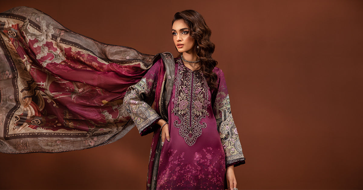 3 Piece Embroidered Pure Charmeuse Silk Suit