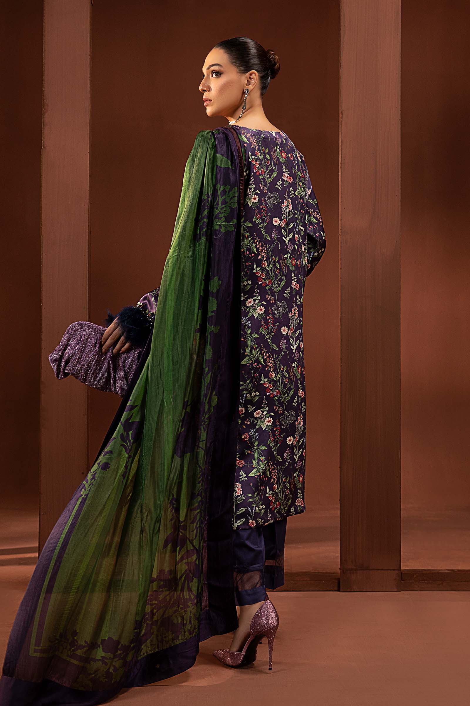 3 Piece Printed Pure Charmeuse Silk Suit