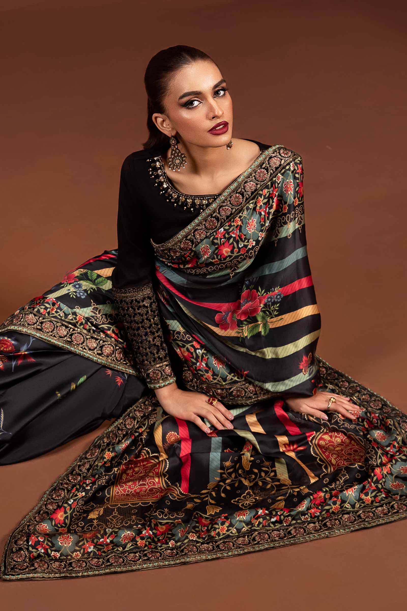 Embroidered Pure Charmeuse Silk Saree