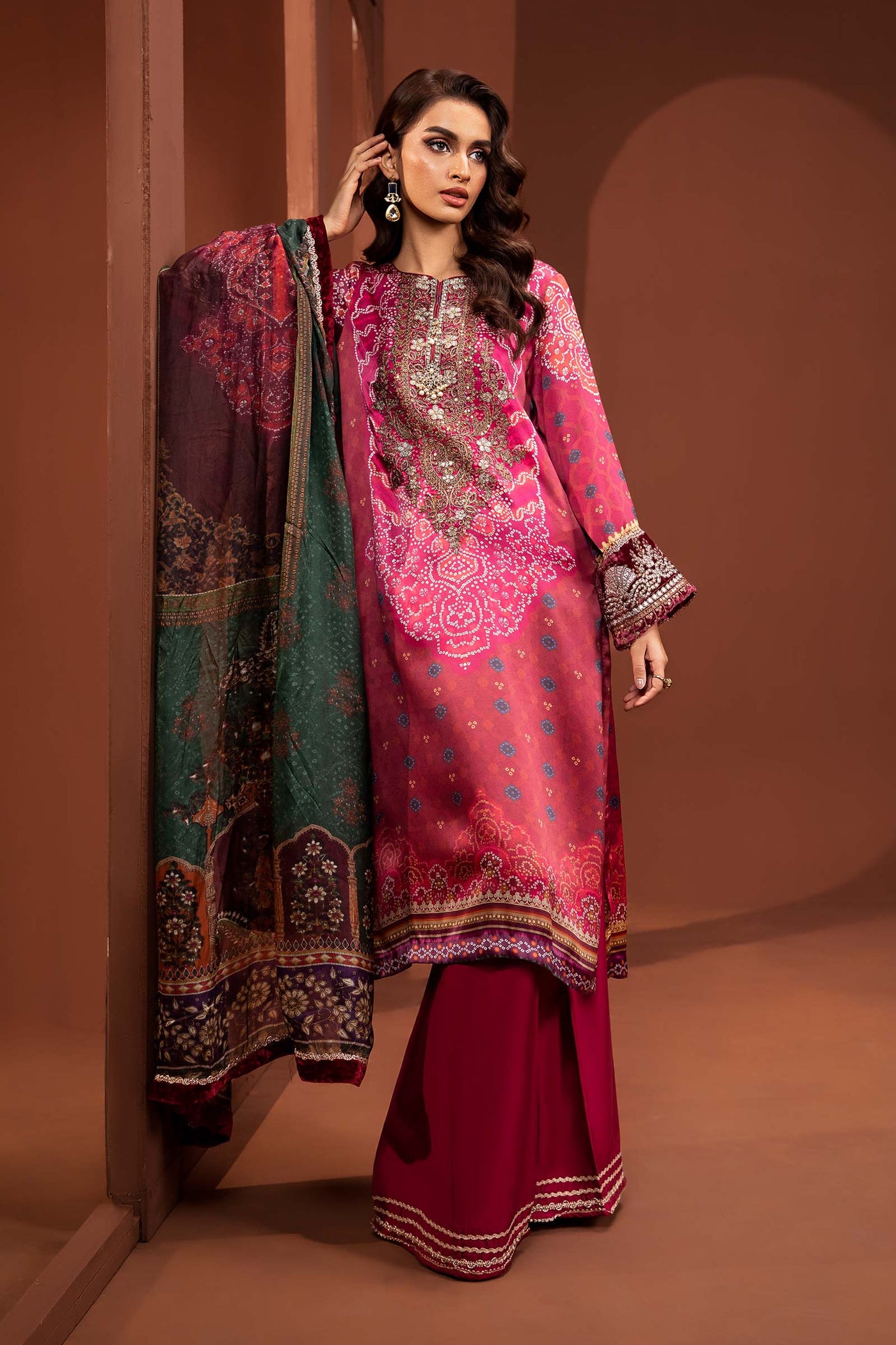 3 Piece Embroidered Pure Charmeuse Silk Suit
