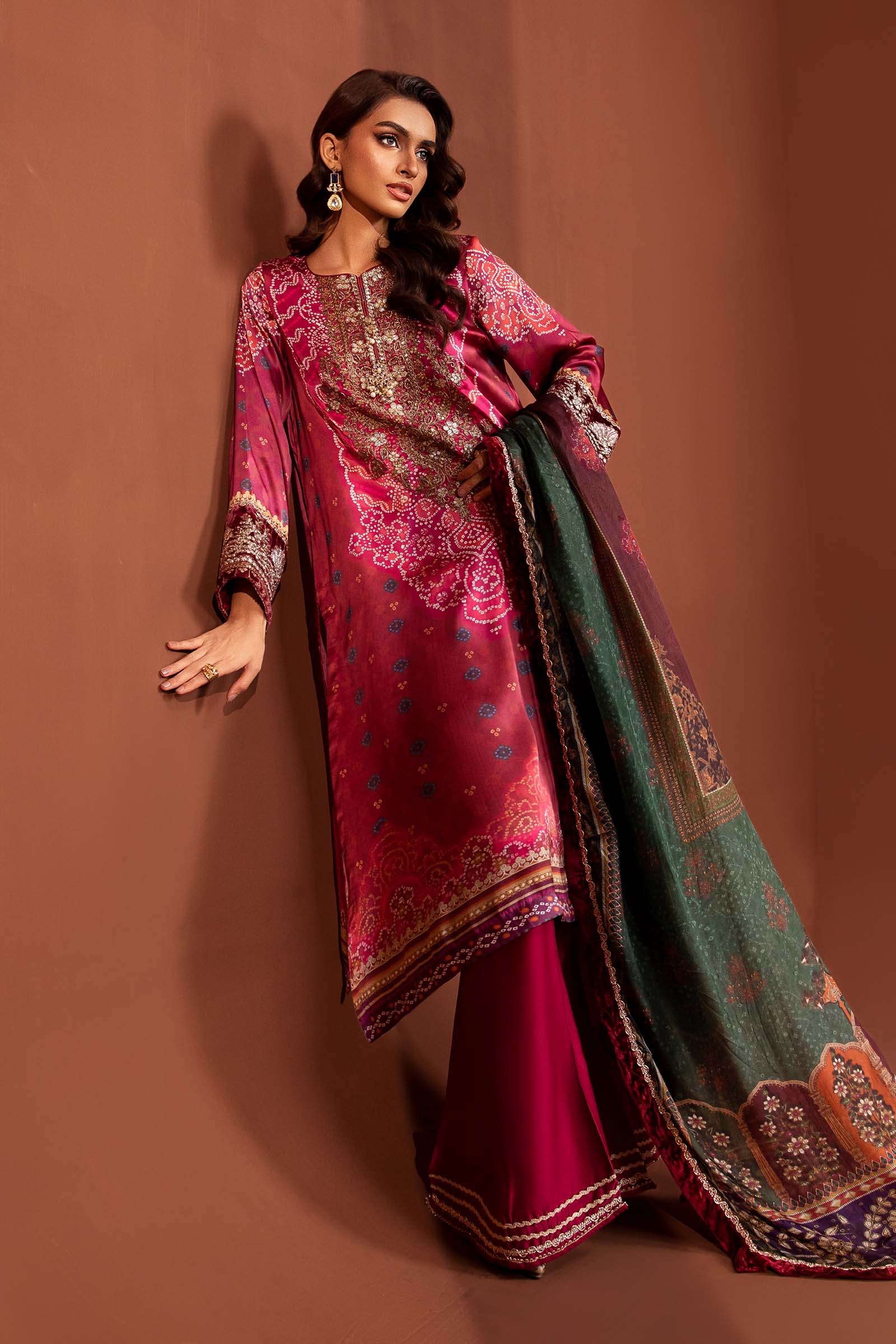 3 Piece Embroidered Pure Charmeuse Silk Suit