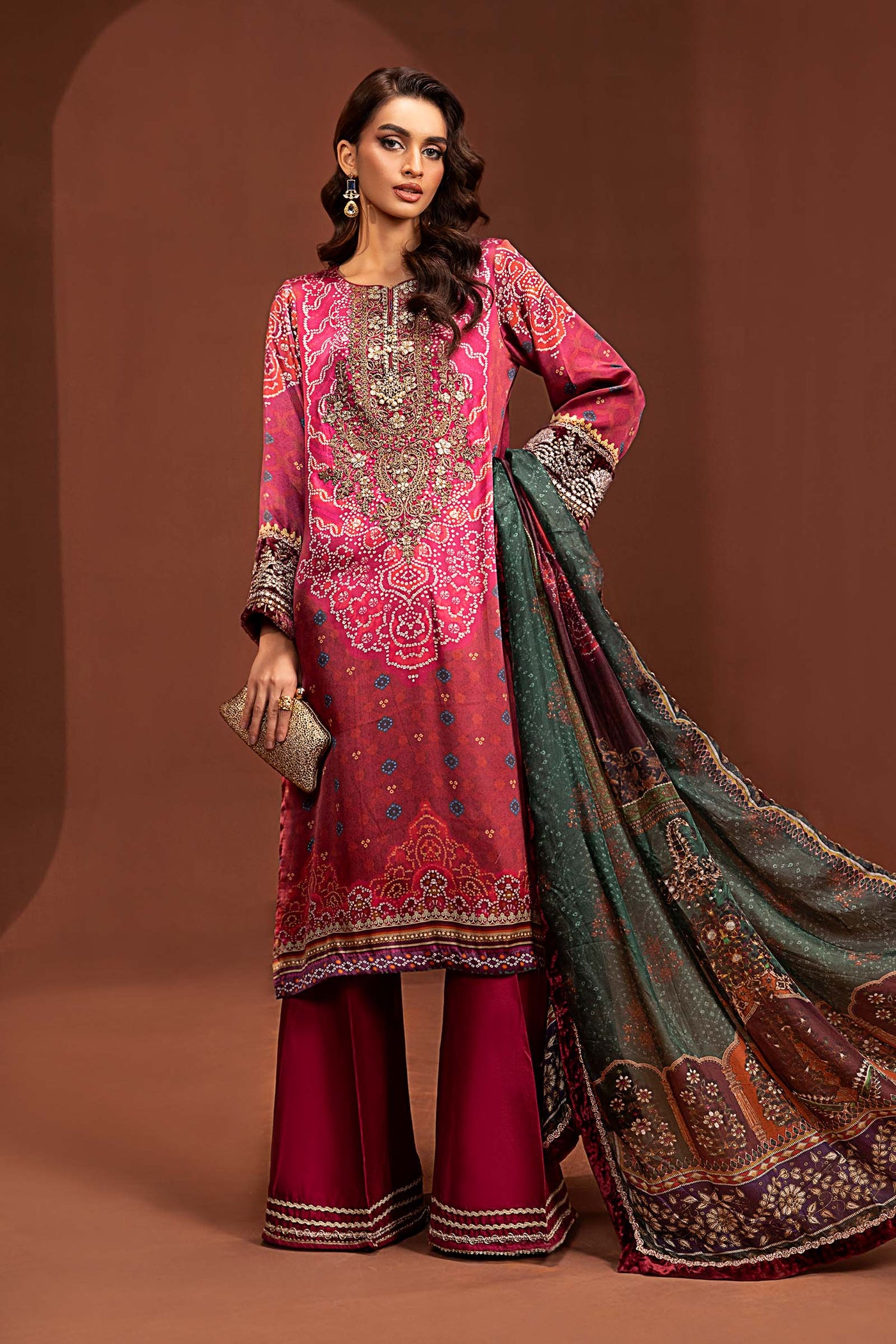 3 Piece Embroidered Pure Charmeuse Silk Suit