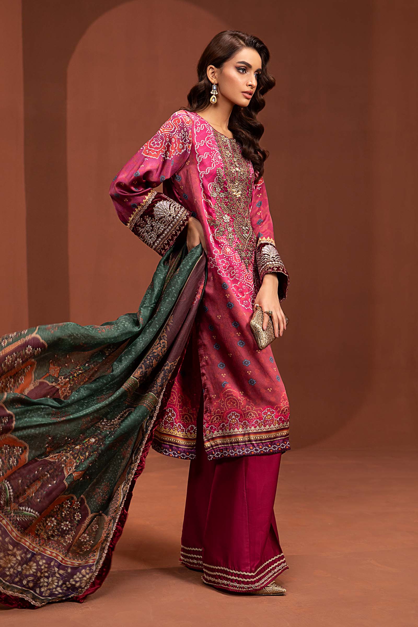 3 Piece Embroidered Pure Charmeuse Silk Suit