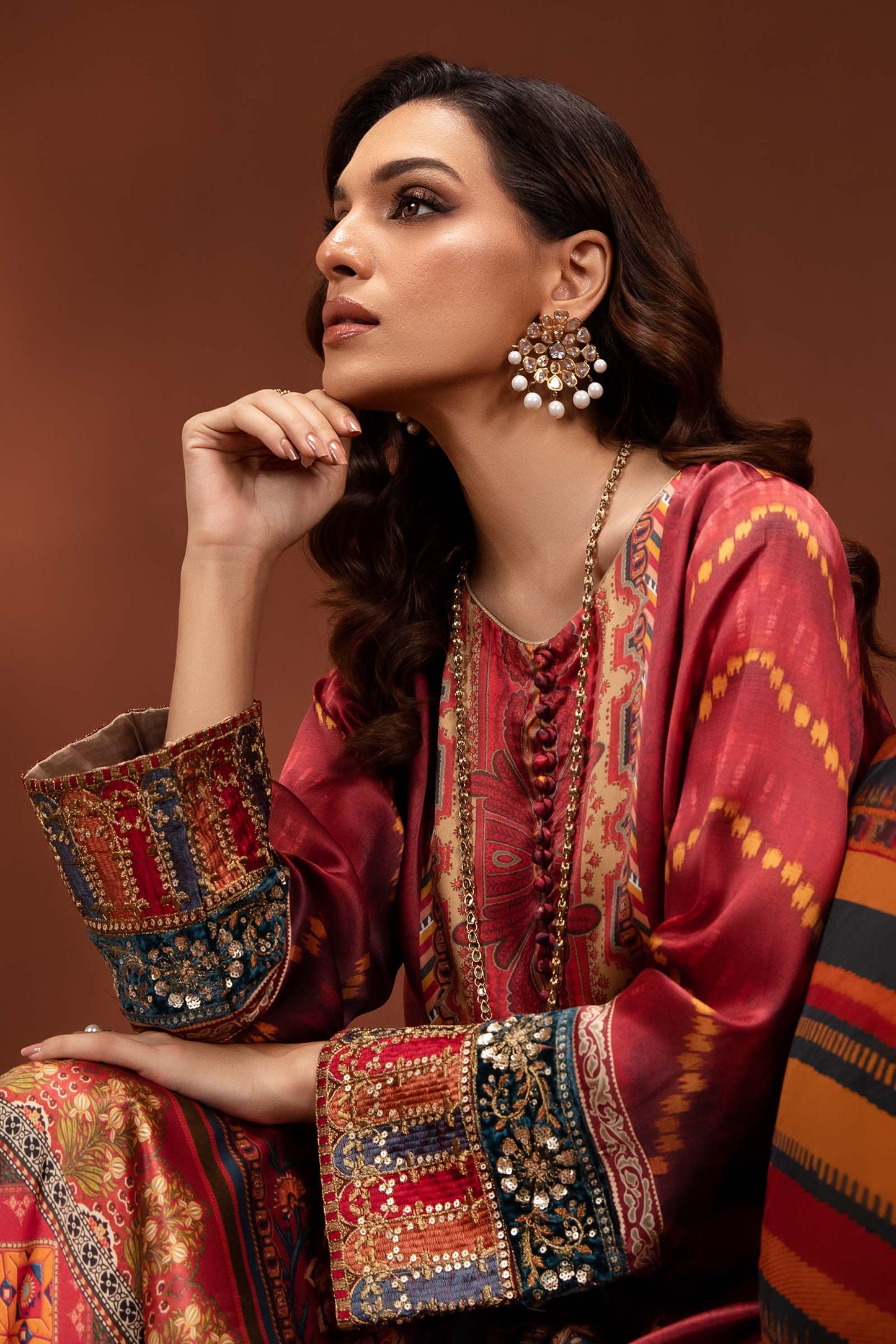 3 Piece Printed Pure Charmeuse Silk Suit