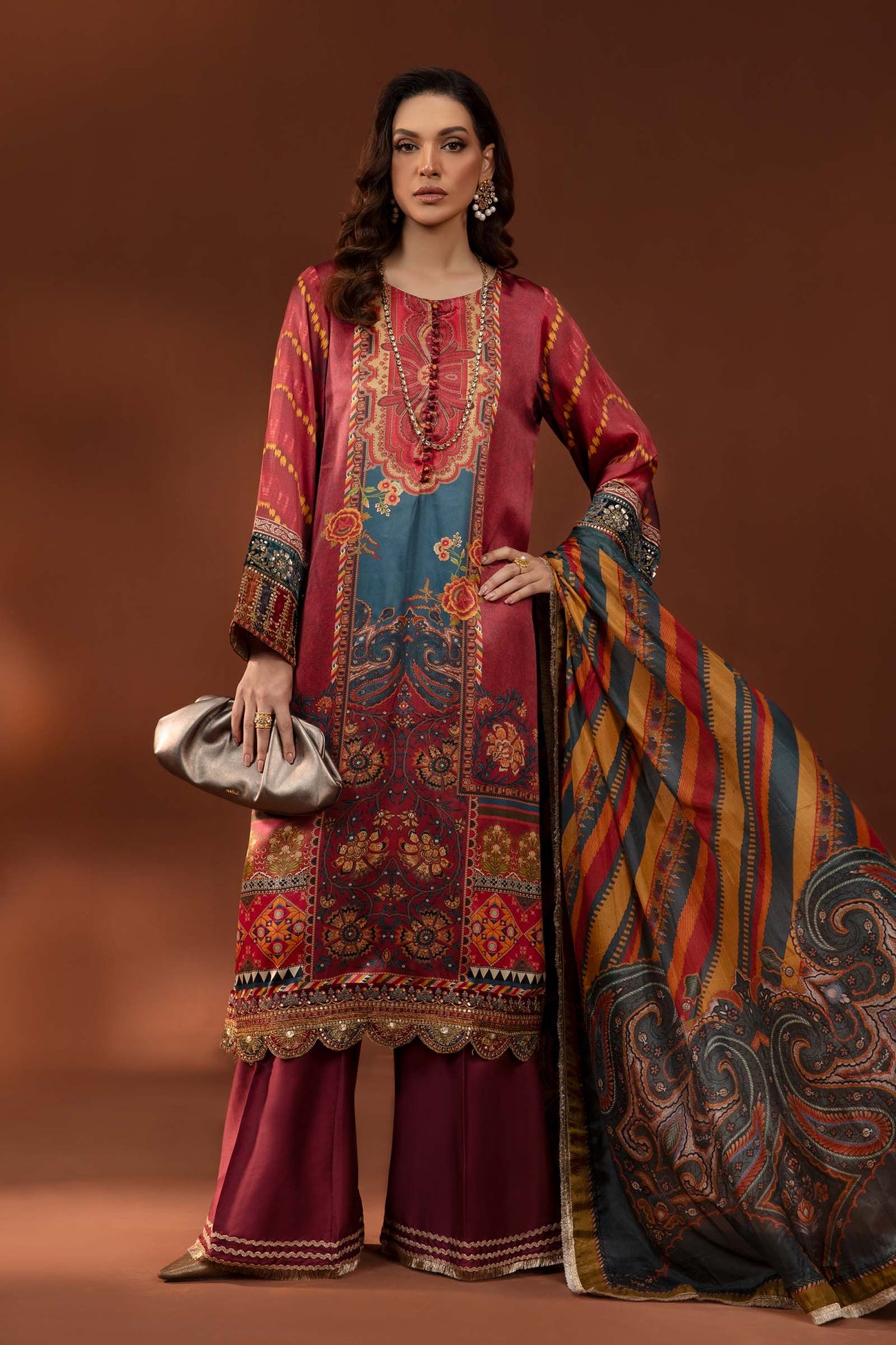 3 Piece Printed Pure Charmeuse Silk Suit