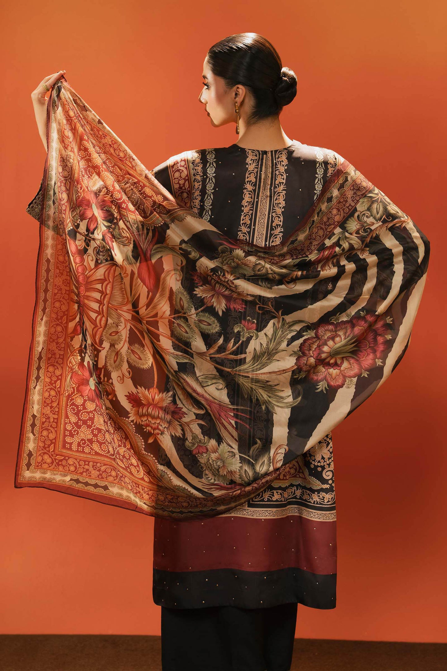 3 Piece Embroidered Satin Silk Suit