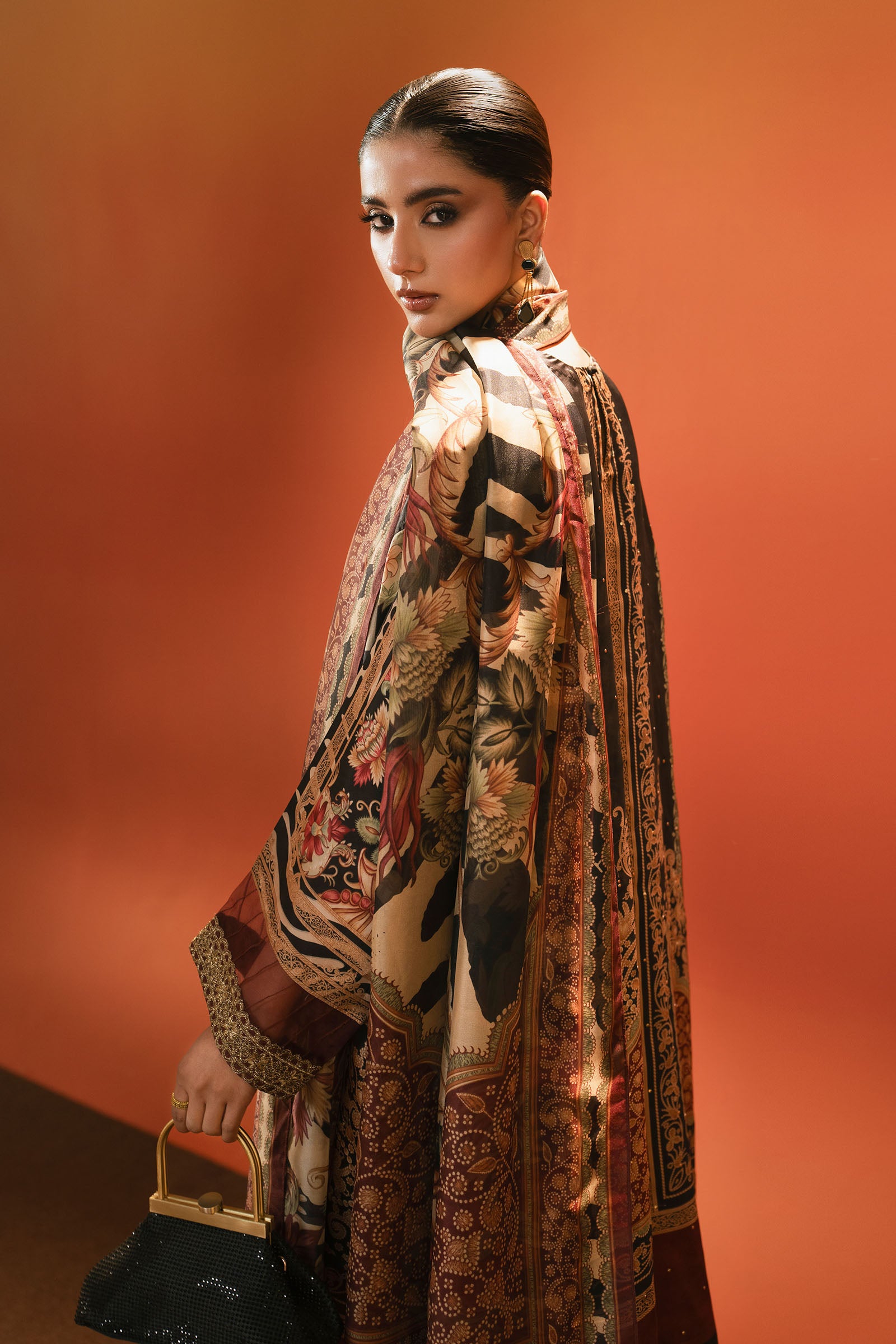 3 Piece Embroidered Satin Silk Suit