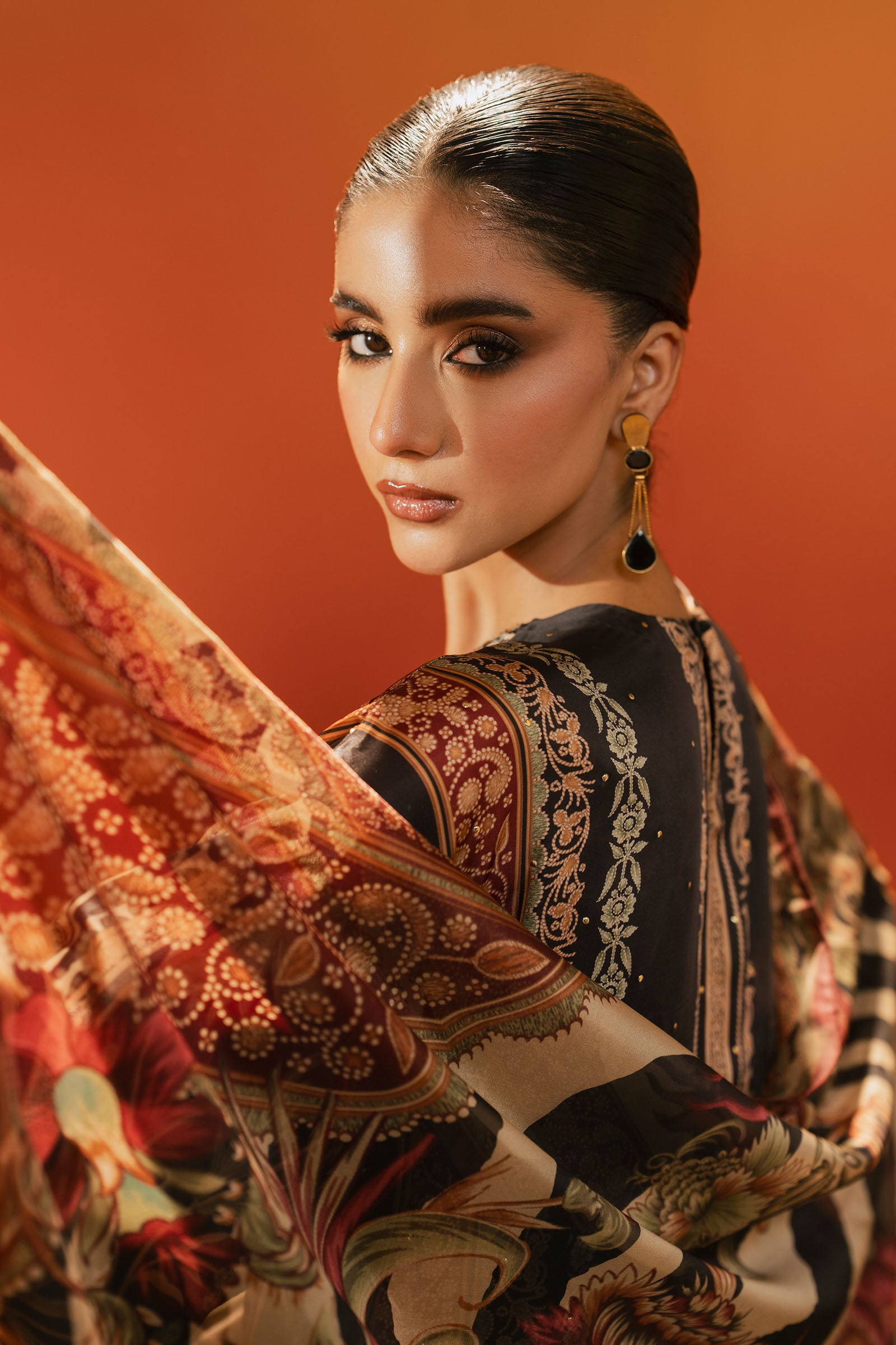 3 Piece Embroidered Satin Silk Suit