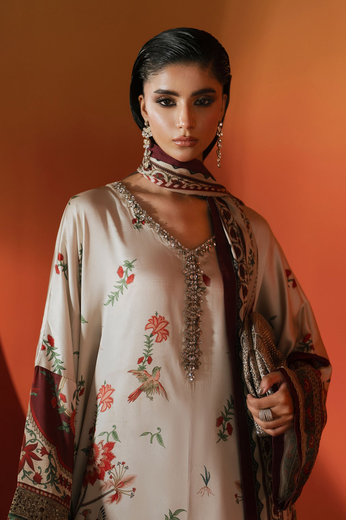 3 Piece Embellished Satin Silk Suit