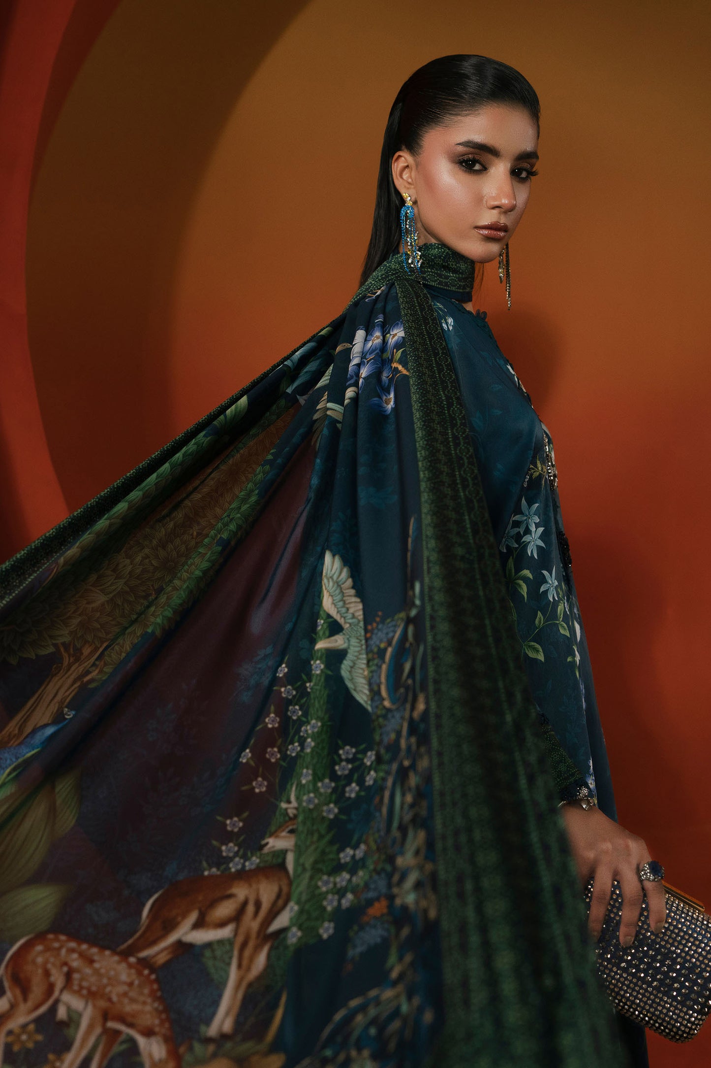 3 Piece Printed Satin Silk Suit