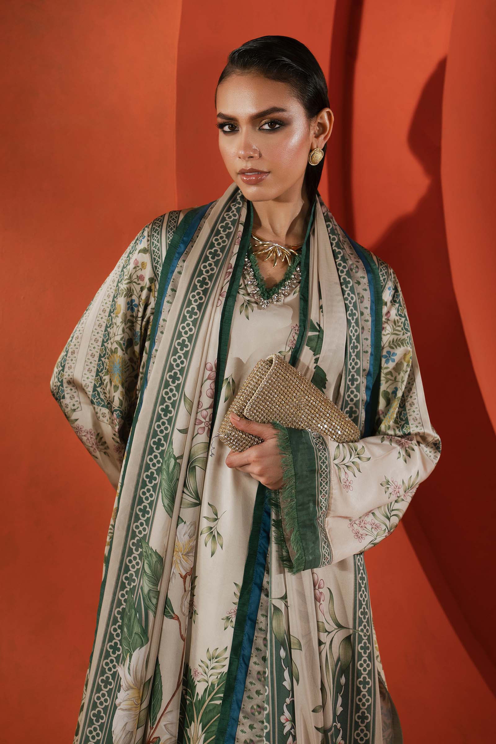 3 Piece Embellished Satin Silk Suit