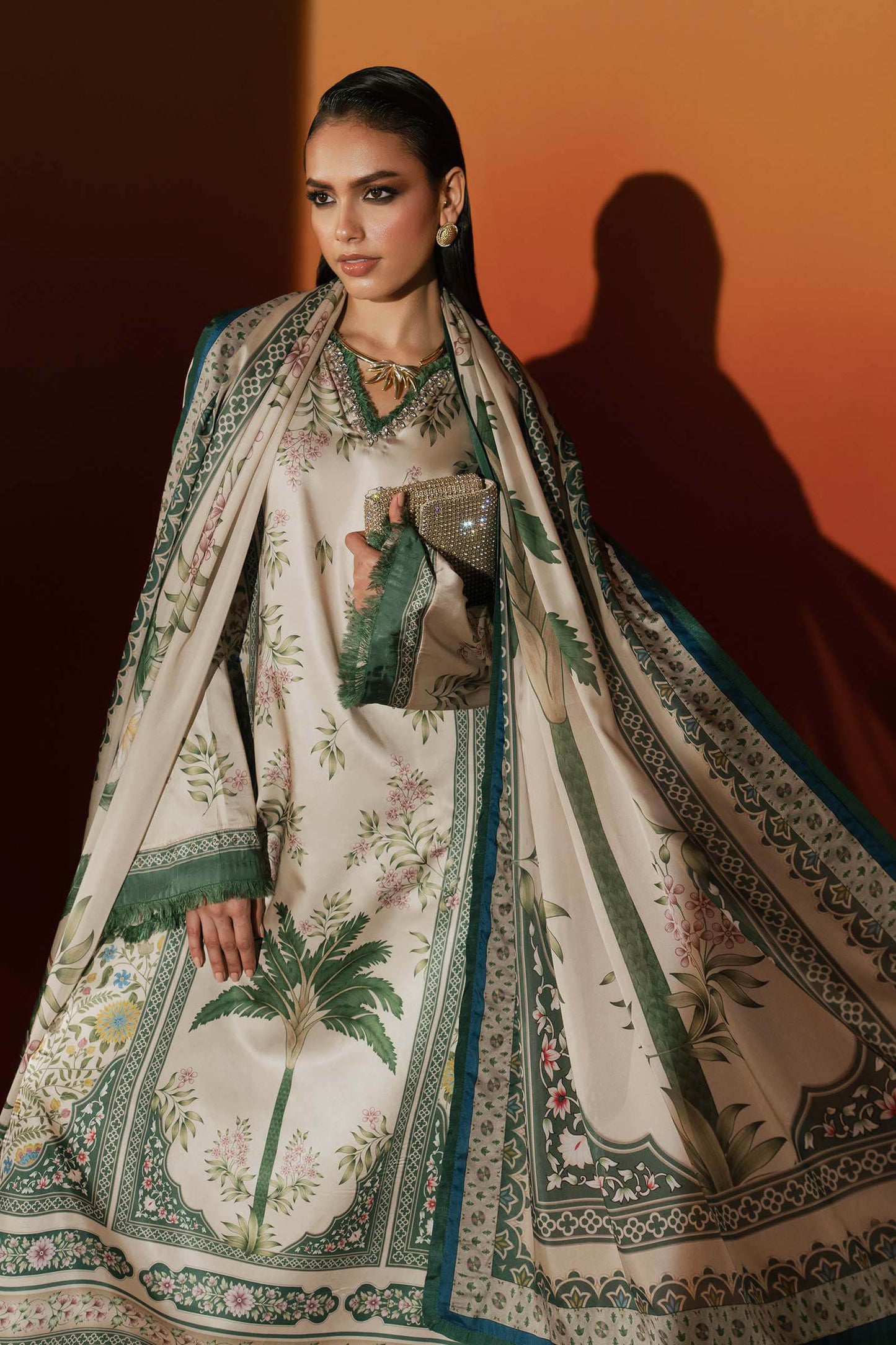 3 Piece Embellished Satin Silk Suit