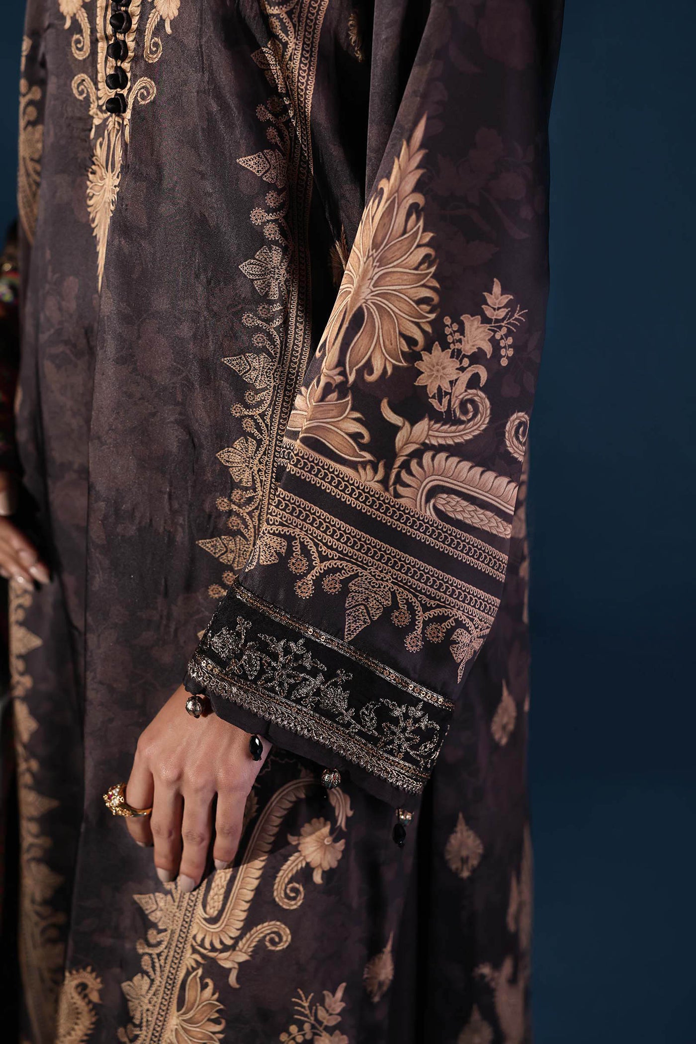 3 Piece Embroidered Satin Silk Suit