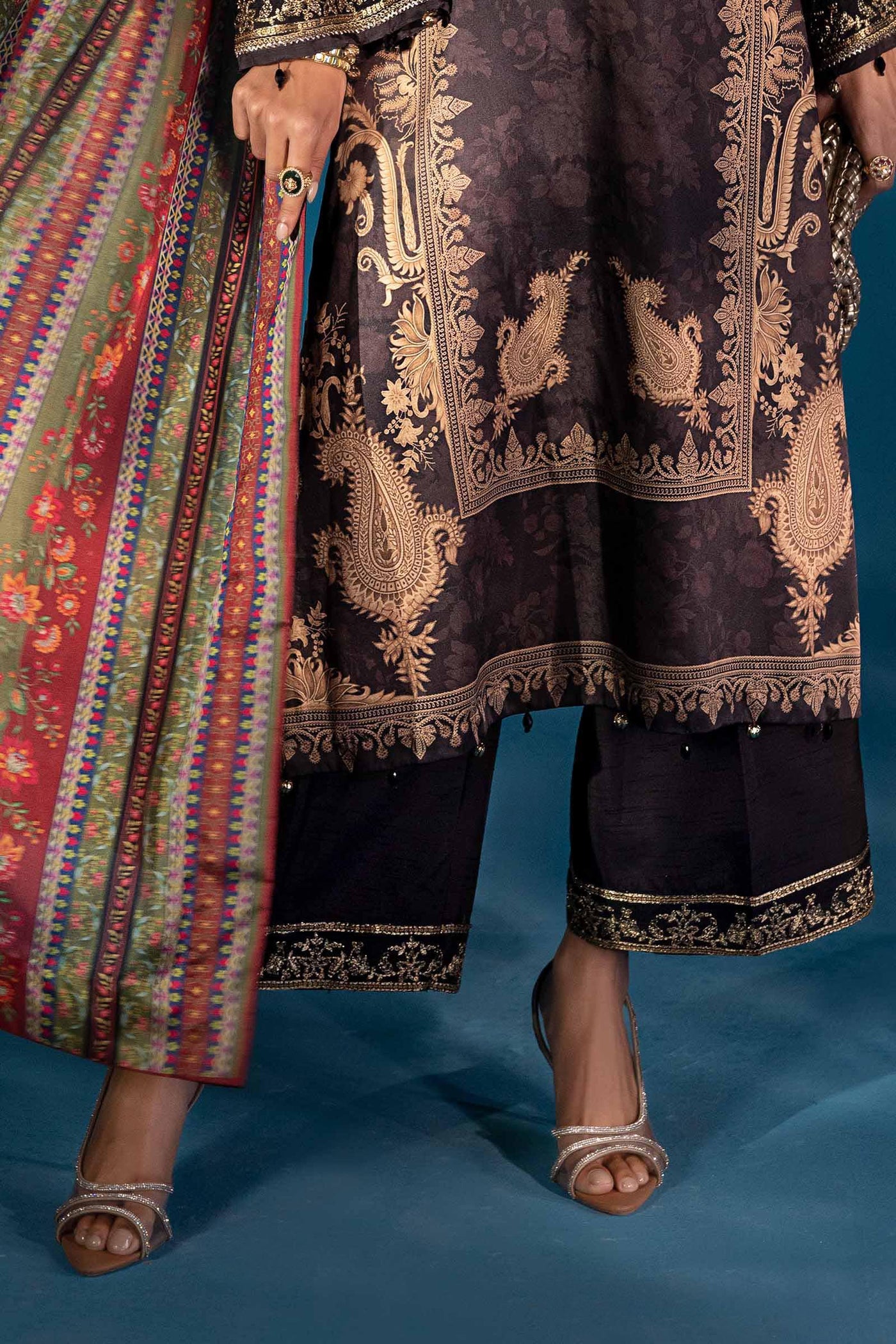3 Piece Embroidered Satin Silk Suit