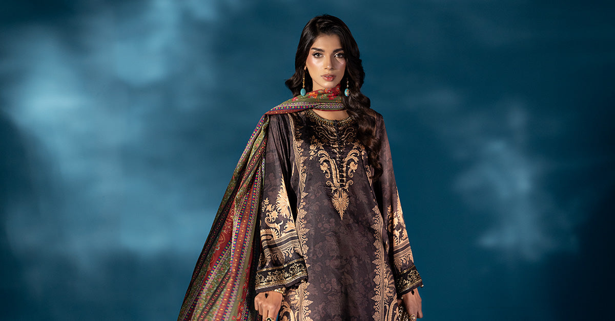 3 Piece Embroidered Satin Silk Suit